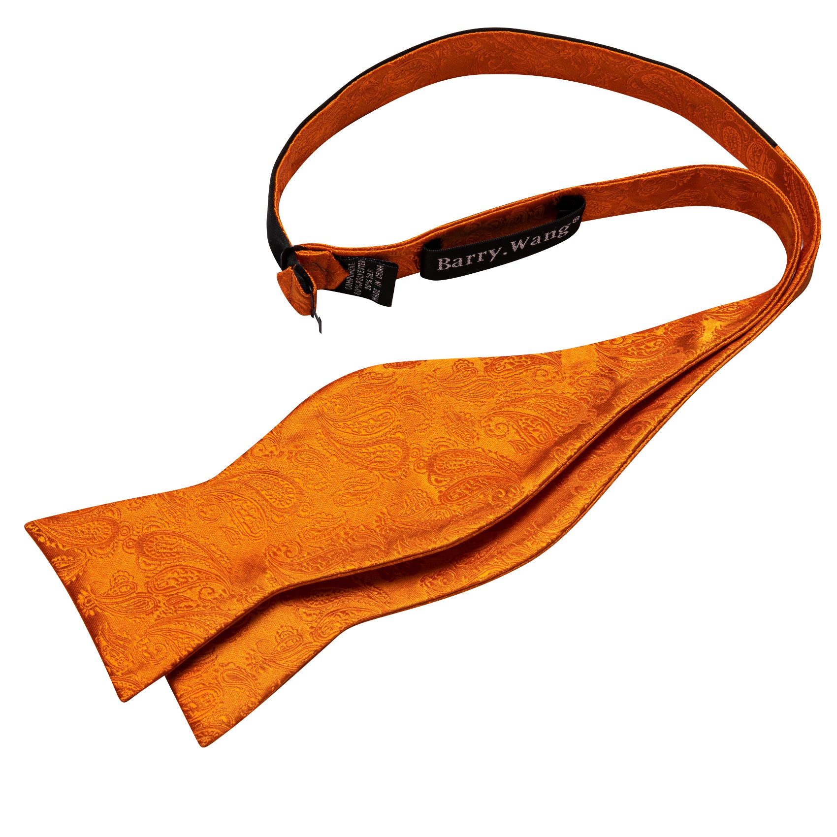 Barry.wang Orange Tie Paisley Silk Men's Bow Tie Hanky Cufflinks Set