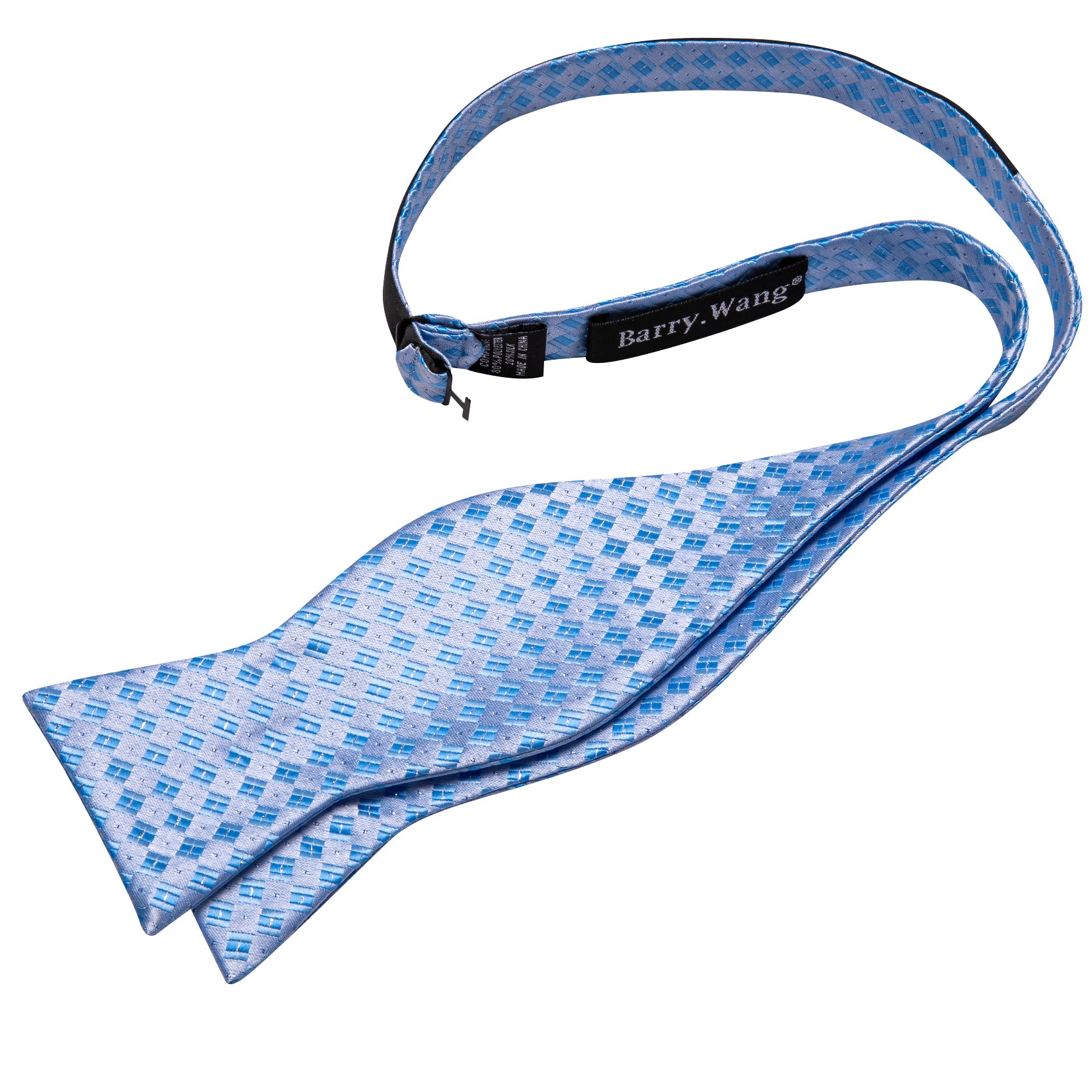 Blue White Plaid Silk Bow Tie Hanky Cufflinks Set