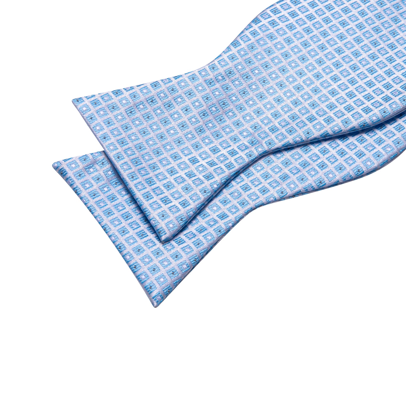 Blue Grey Plaid Silk Bow Tie Hanky Cufflinks Set