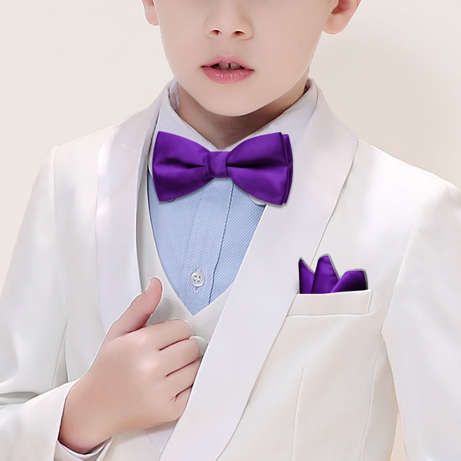 Hyacinth Solid Bow Tie Pocket Square Set For Kids