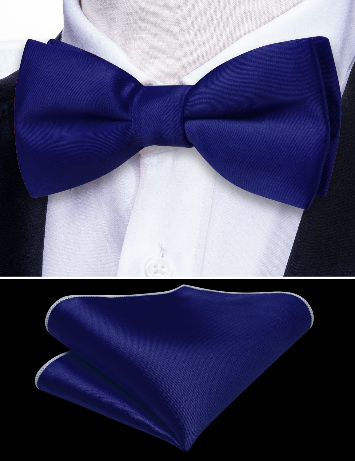 Ultra Marine Solid Bow Tie Pocket Square Set For Kids