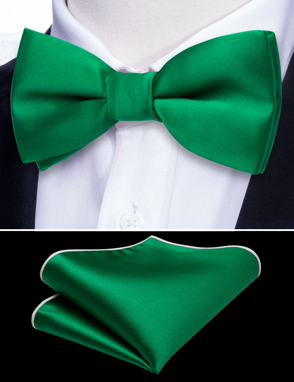 Light Green Solid Bow Tie Pocket Square Set For Kids