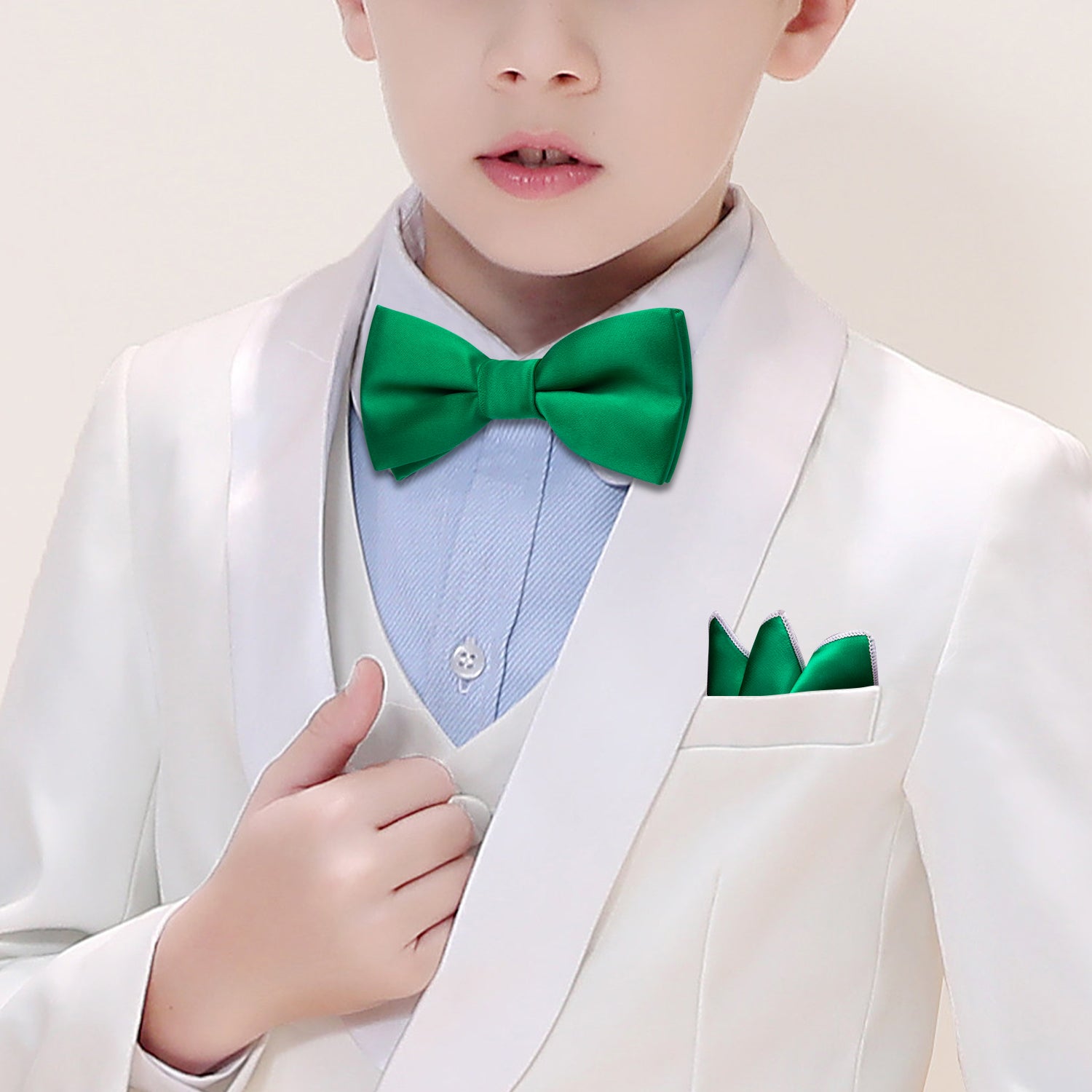 Kids Tie Light Green Solid Bow Tie Pocket Square