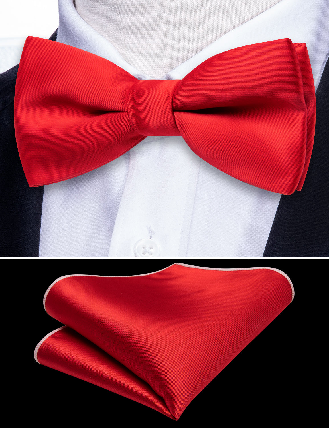 Barry.Wang Kids Tie Red Solid Children's Silk Bow Tie Pocket Square Set