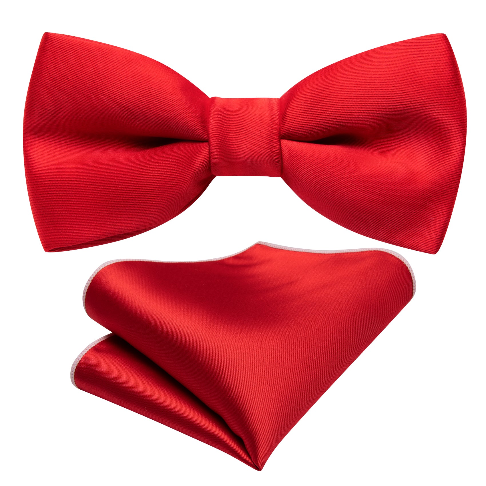 Red Solid Bow Tie Pocket Square Set For Kids