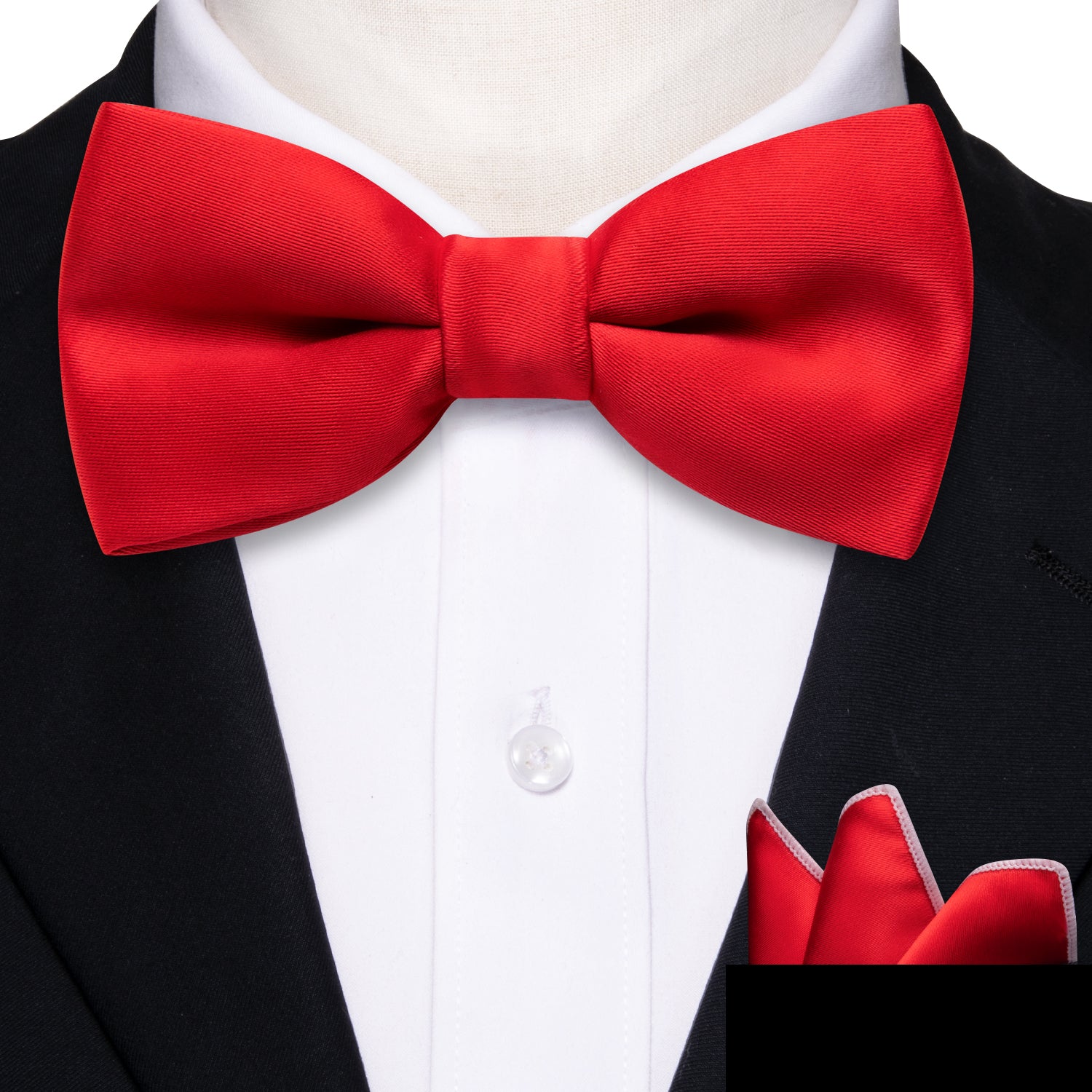 Red Solid Bow Tie Pocket Square Set For Kids