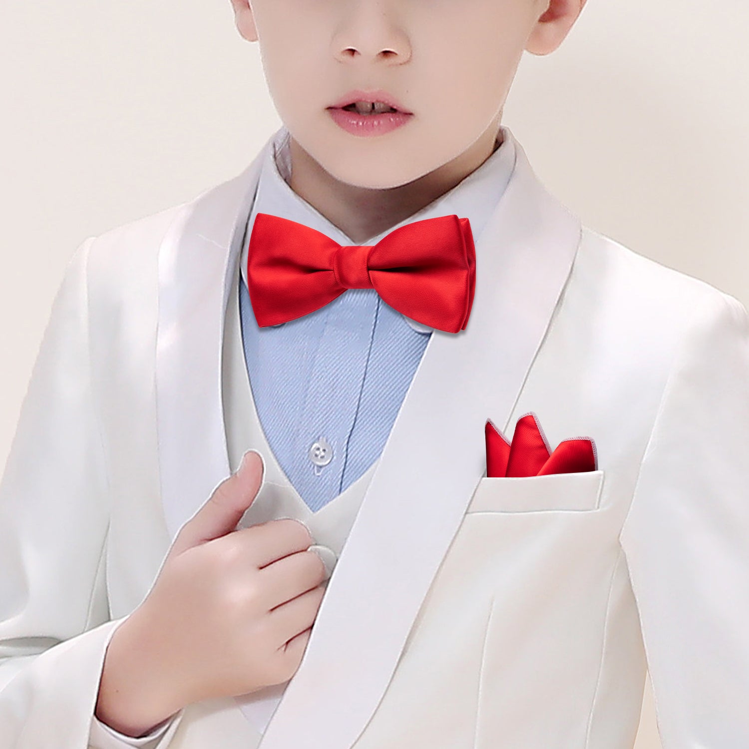Red Solid Children's Silk Bow Tie Pocket Square