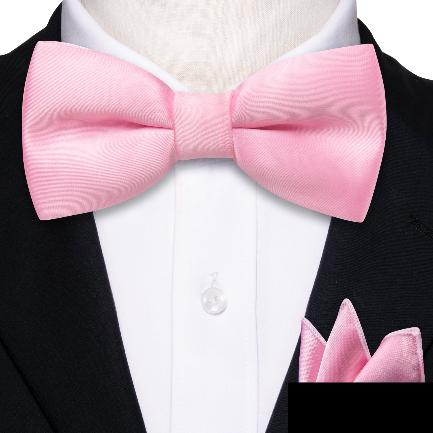 Pink Solid Bow Tie Pocket Square Set For Kids
