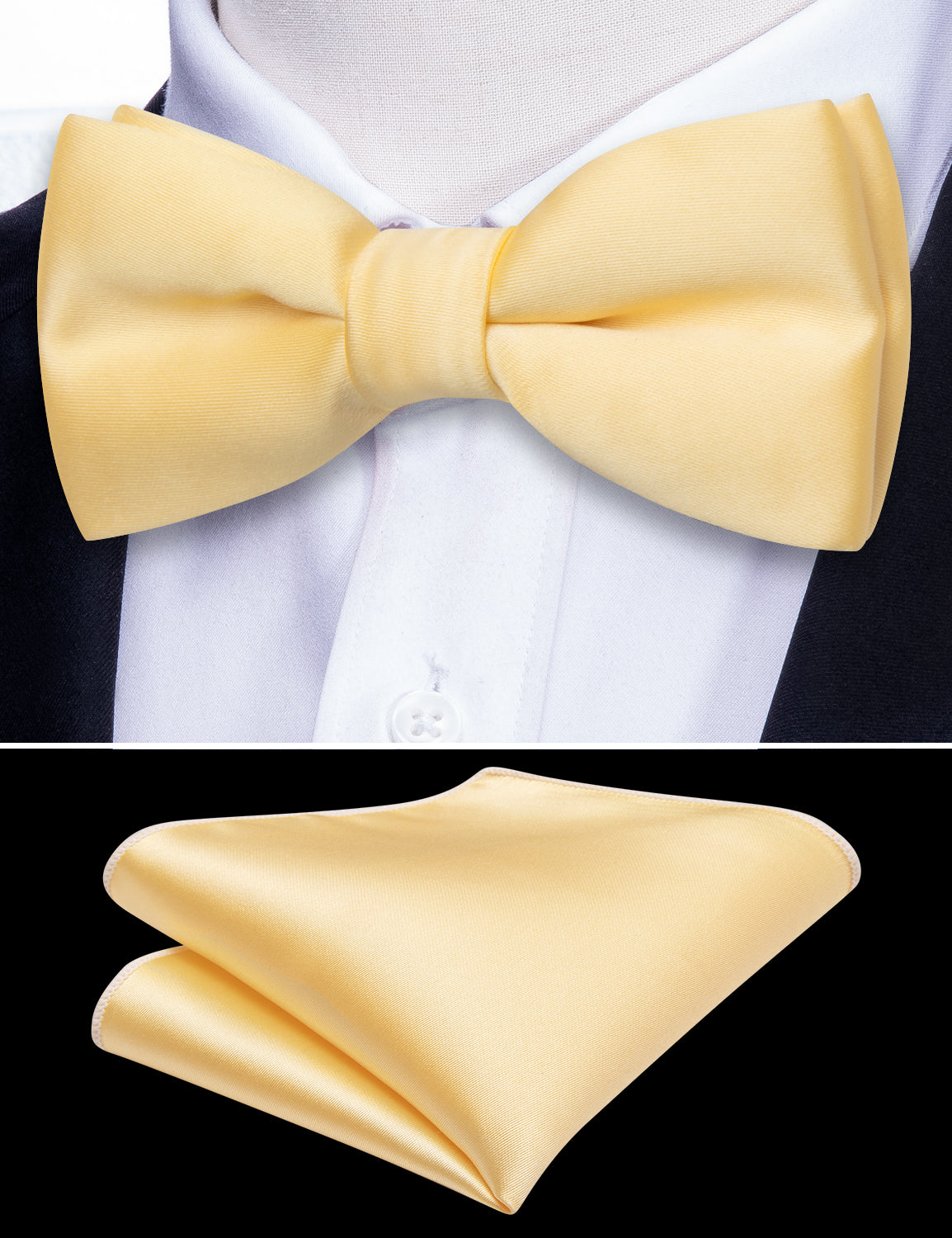 Barry.wang Kids Tie Yellow Gold Solid Bow Tie Pocket Square Set