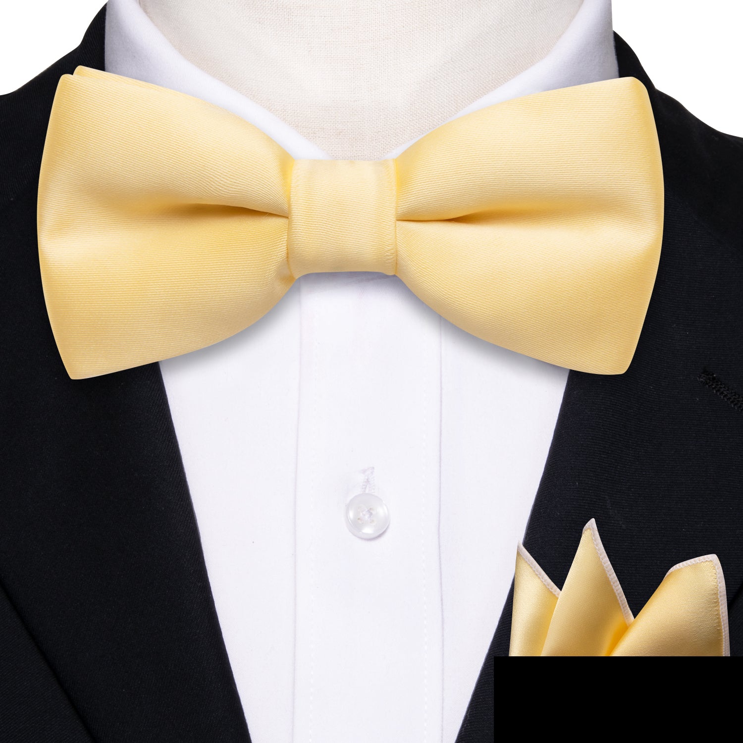 Barry.wang Kids Tie Yellow Gold Solid Bow Tie Pocket Square Set