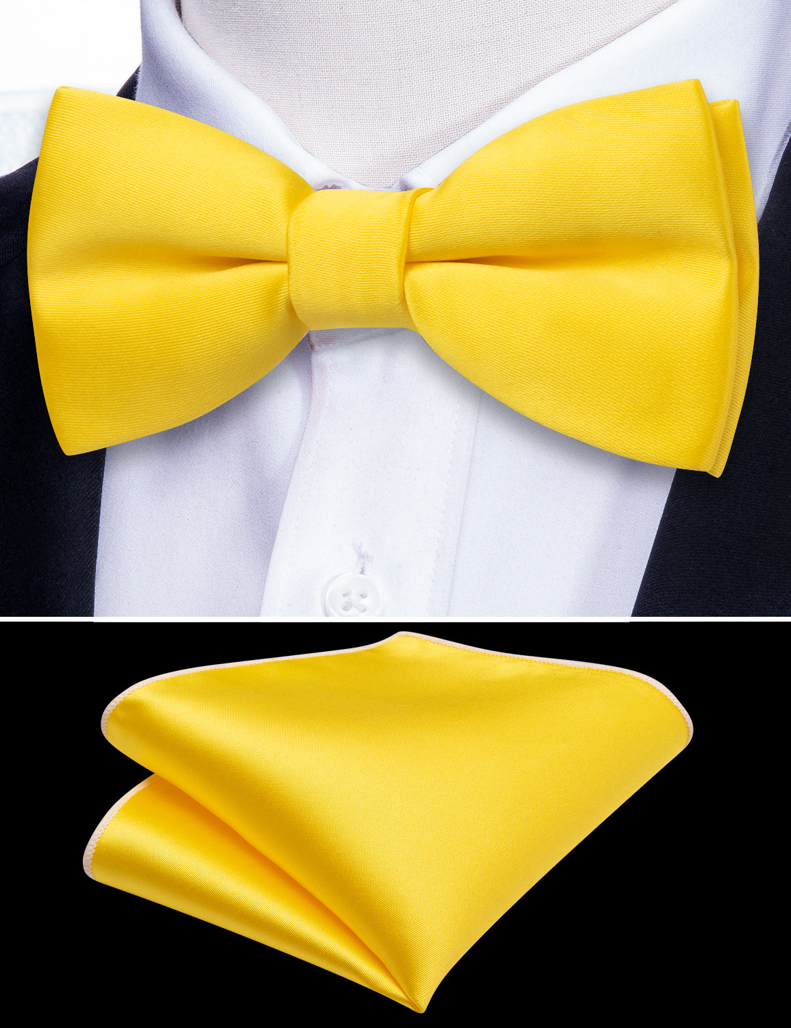 Canary Solid Bow Tie Pocket Square Set For Kids