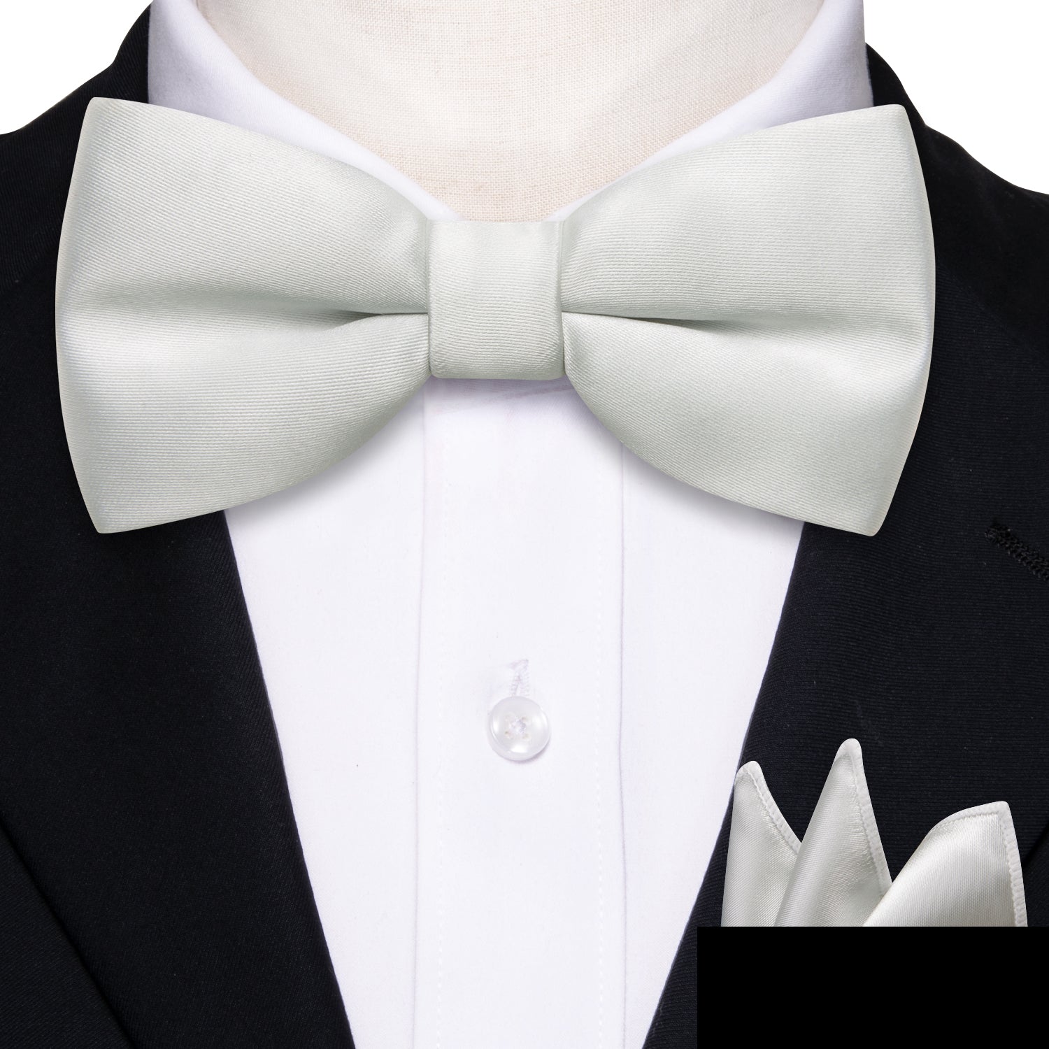 Grey White Solid Bow Tie Pocket Square Set For Kids