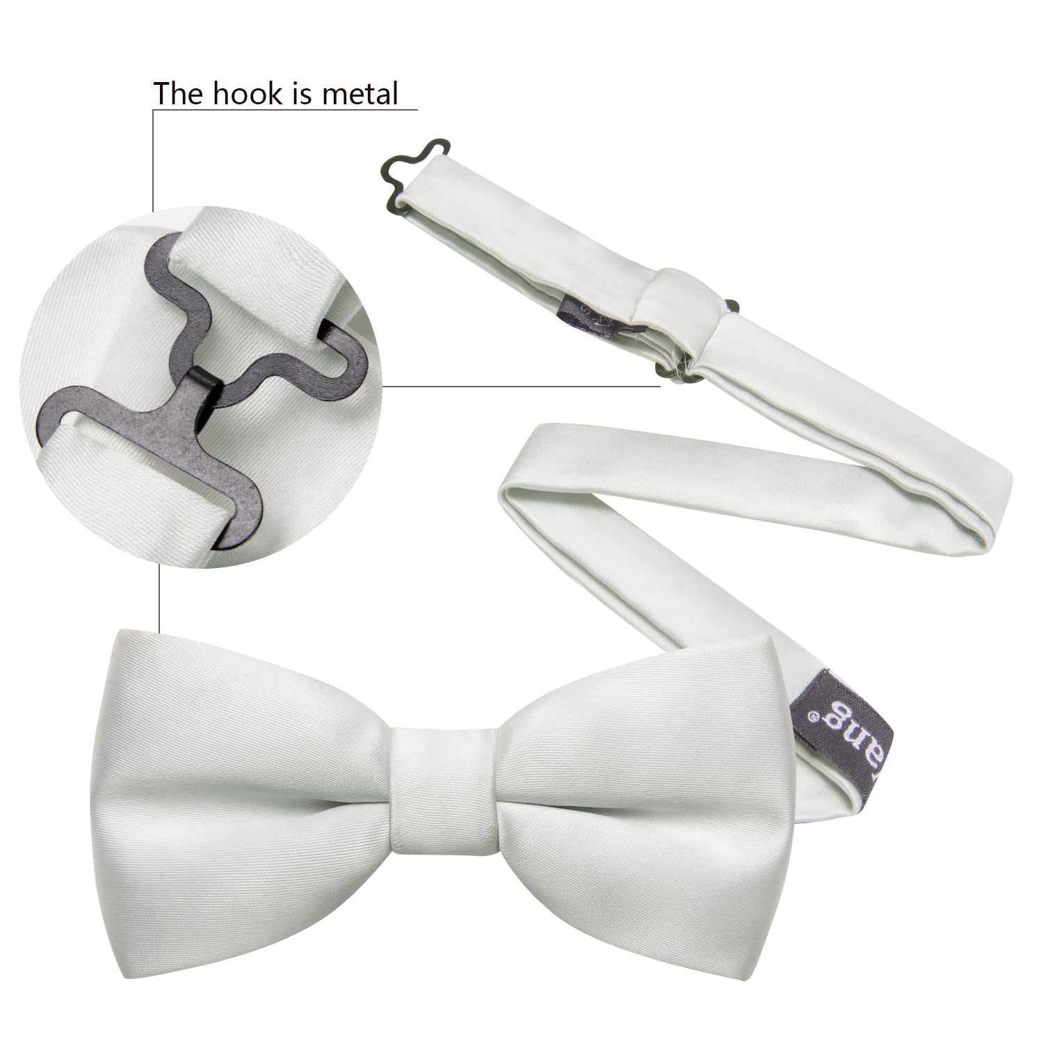Grey White Solid Bow Tie Pocket Square Set For Kids