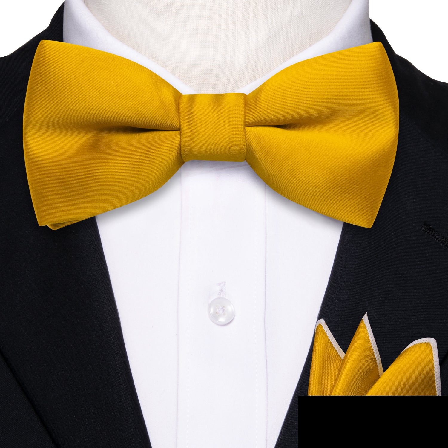 Golden Yellow Solid Bow Tie Pocket Square Set For Kids