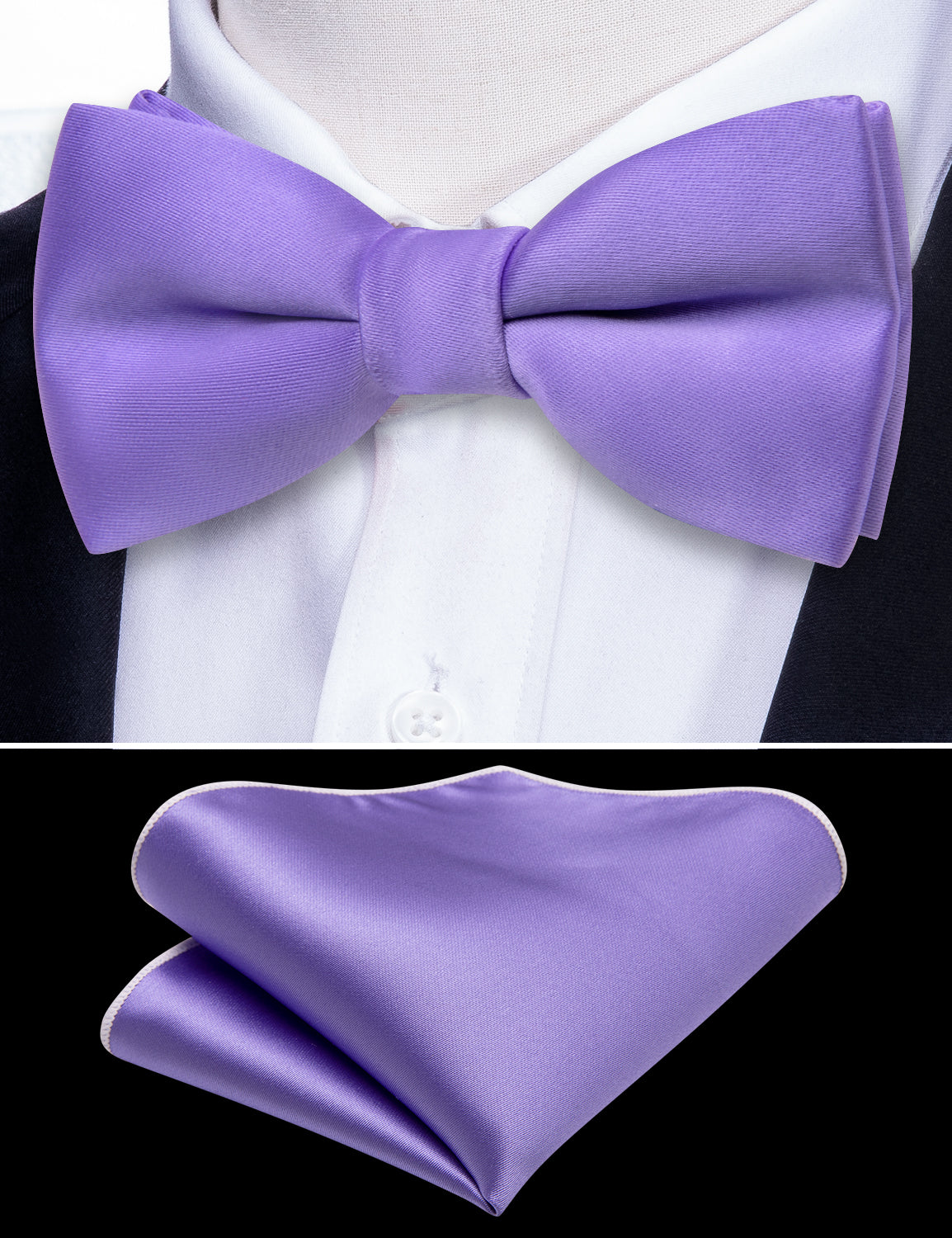 Barry.wang Kids Tie Purple Solid Children's Bow Tie Pocket Square Set