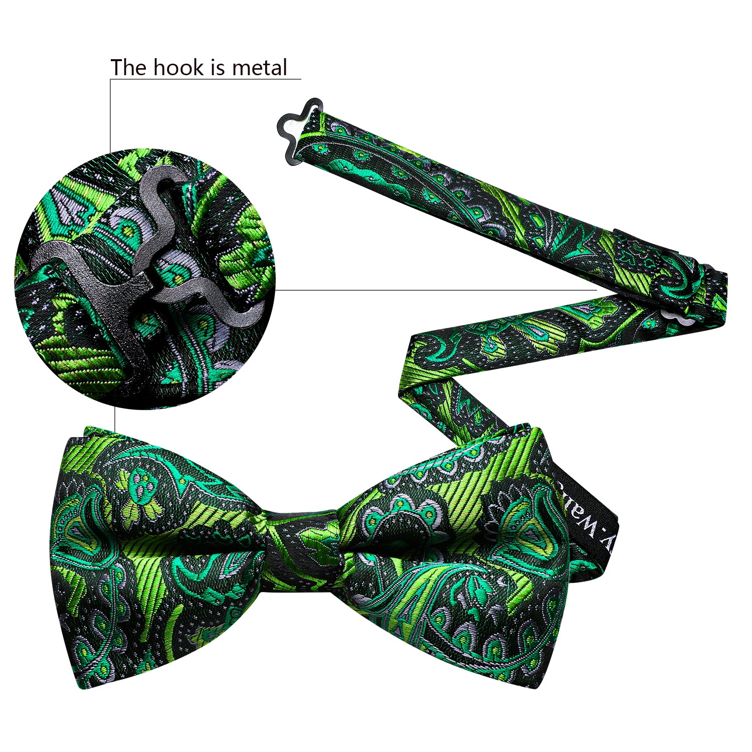 Green Paisley Bow Tie Hanky Cufflinks Set