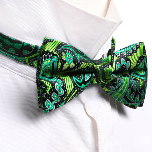 Barry. Wang Emerald Green Bow Tie Paisley Jacquard Men's Bow Tie for Formal Pocket Square Cufflinks Set