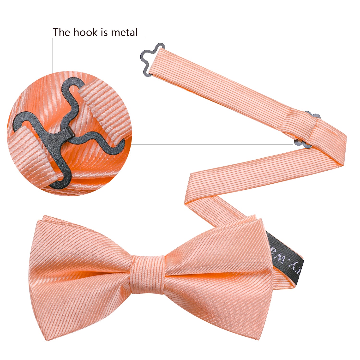 Pale Orange Solid Pre-tied Bow Tie Hanky Cufflinks Set
