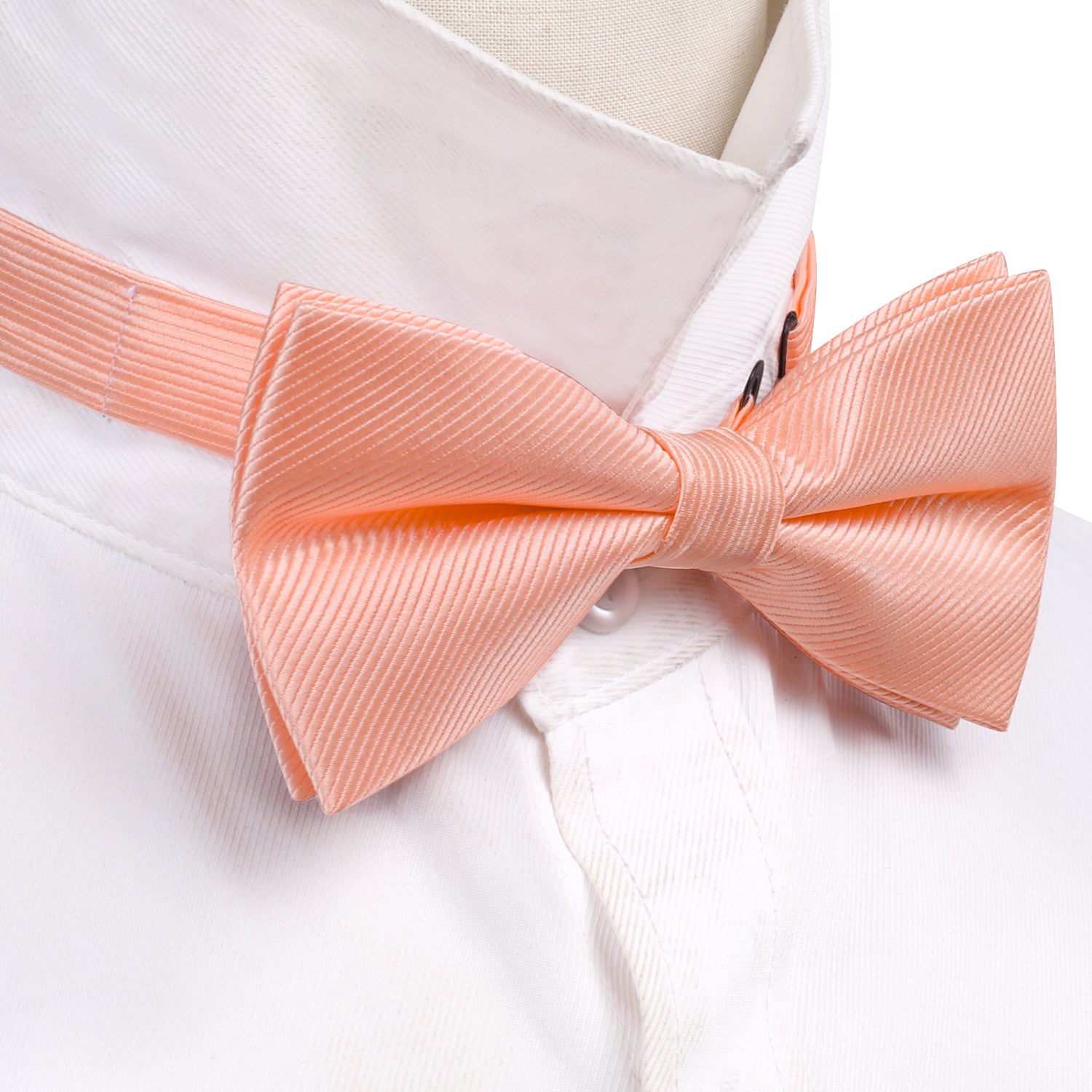 Pale Orange Solid Pre-tied Bow Tie Hanky Cufflinks Set