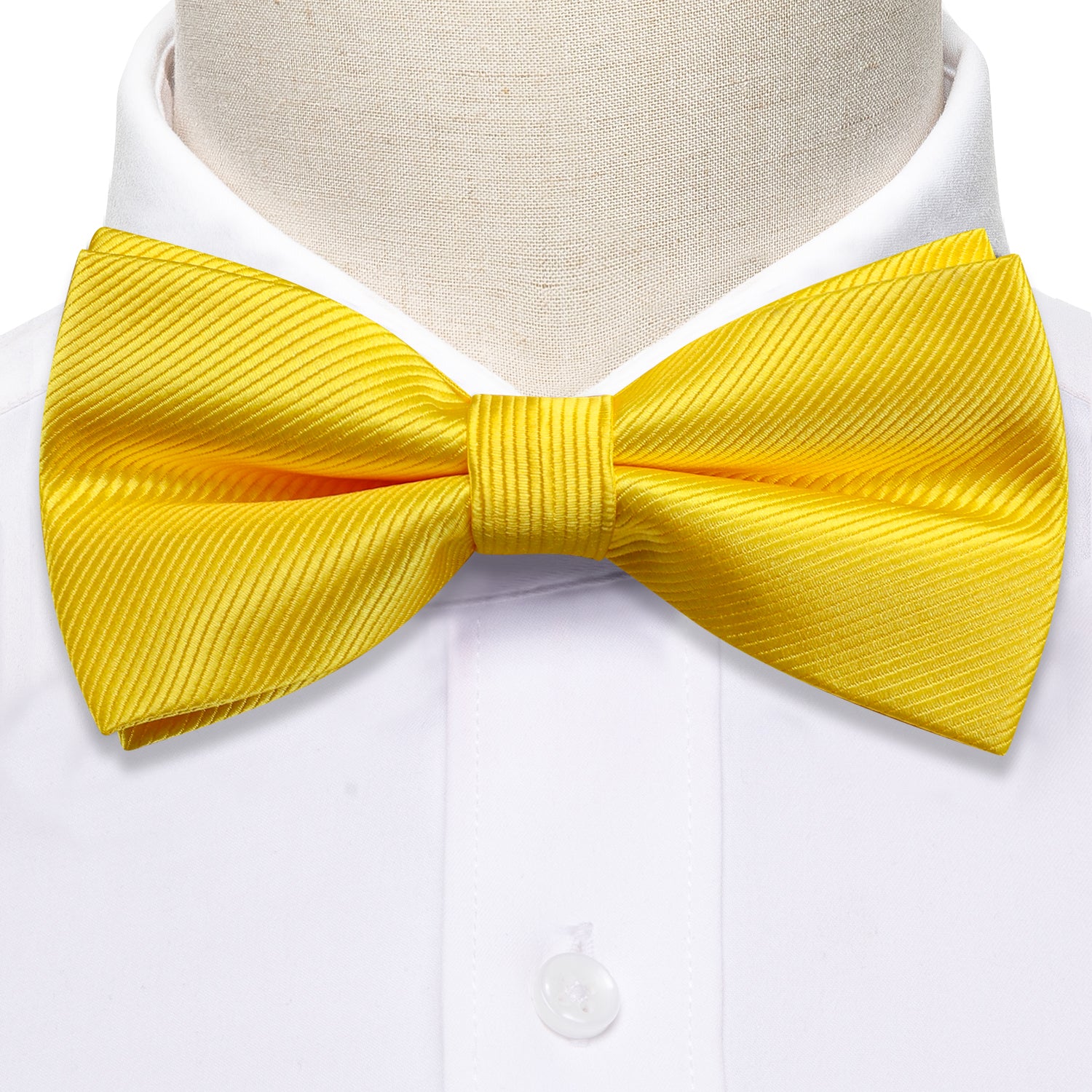 Yellow Solid Pre-tied Bow Tie Hanky Cufflinks Set