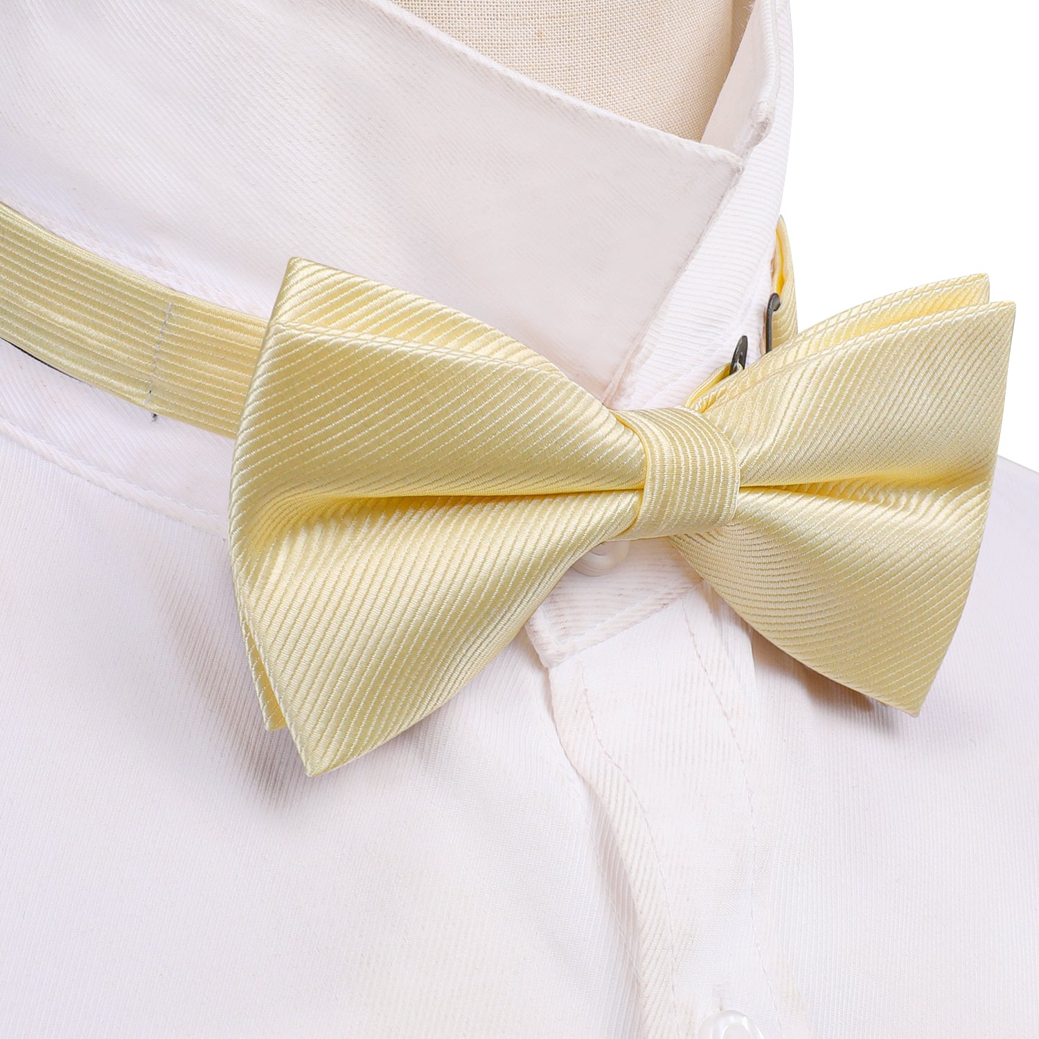 Lemon Chiffon Solid Pre-tied Bow Tie Hanky Cufflinks Set