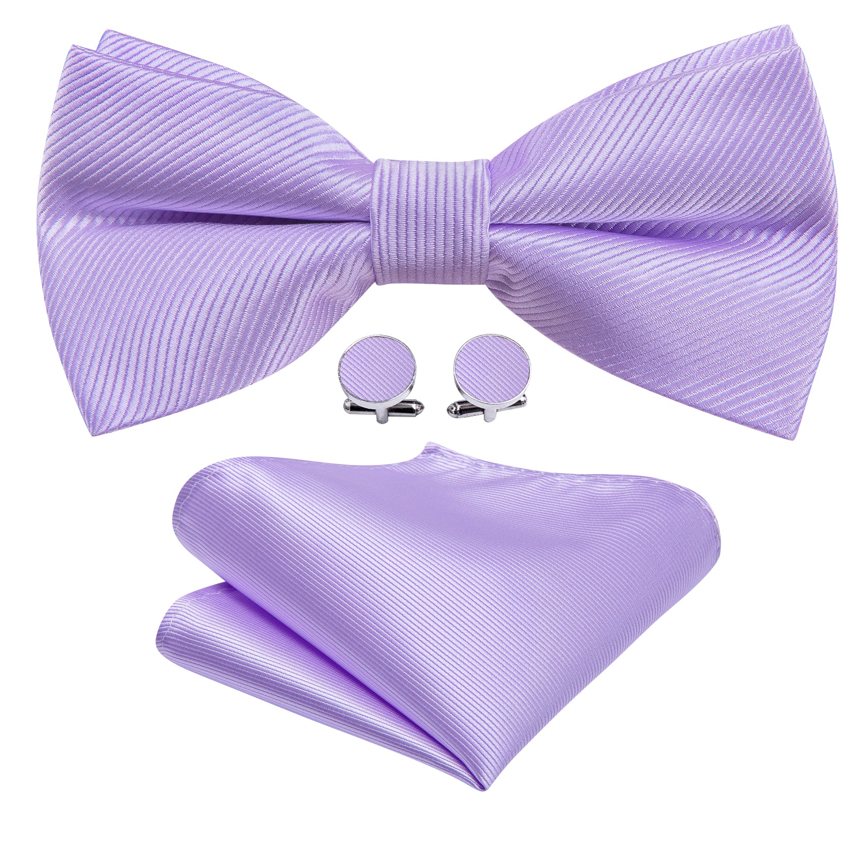 Purple Solid Pre-tied Bow Tie Hanky Cufflinks Set
