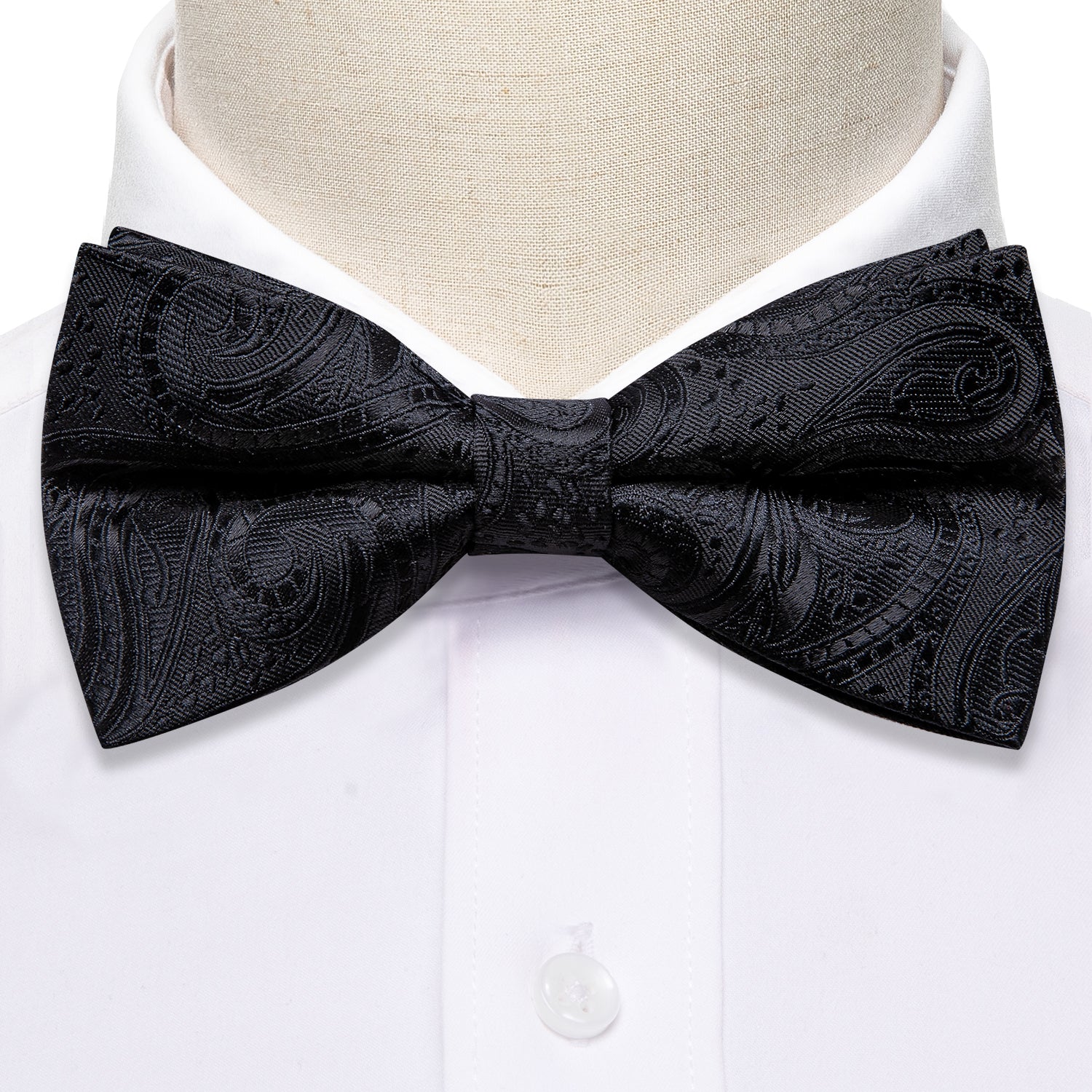 Fashion Black Paisley Pre-tied Bow Tie Hanky Cufflinks Set