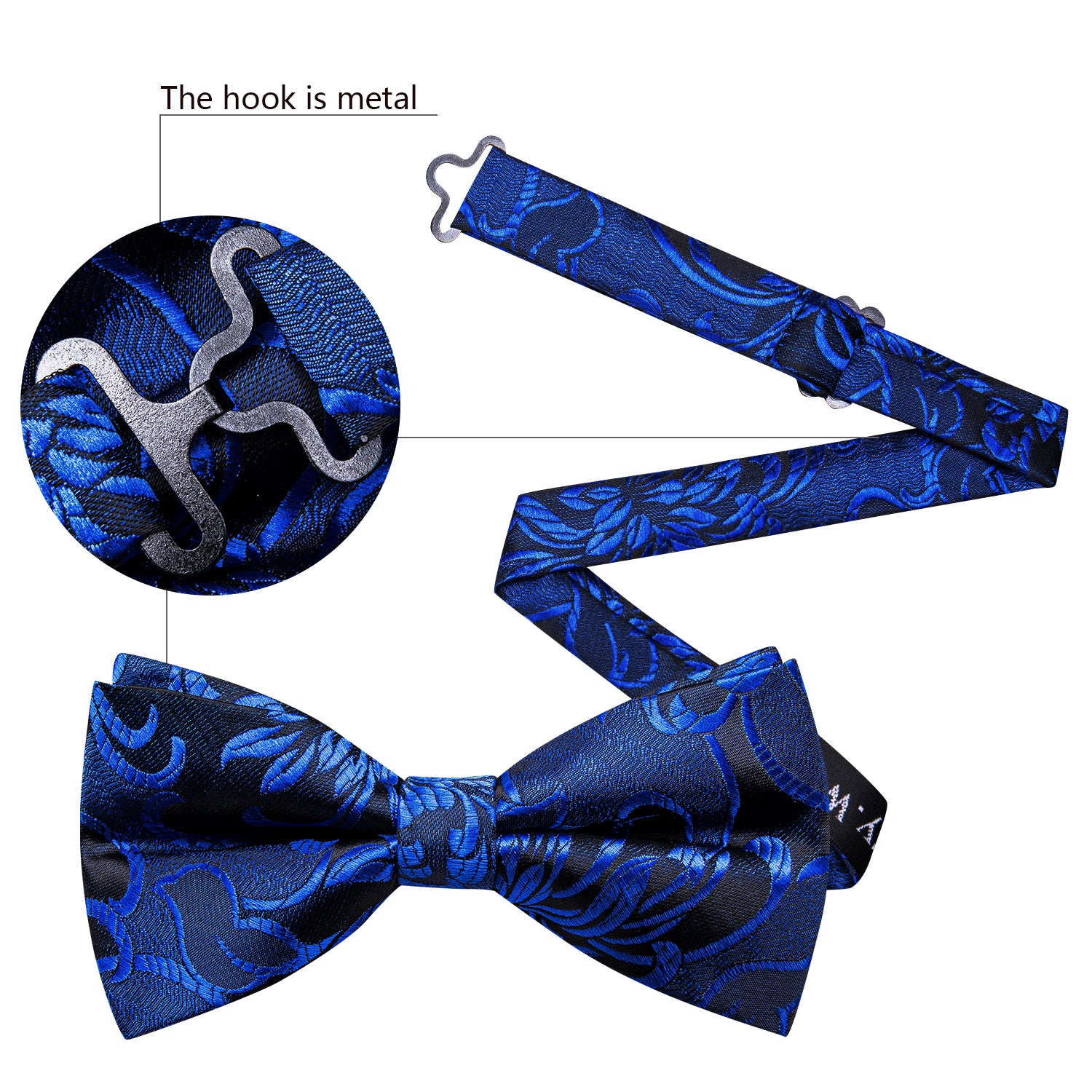 Cobalt Blue Paisley Pre-tied Bow Tie Hanky Cufflinks Set