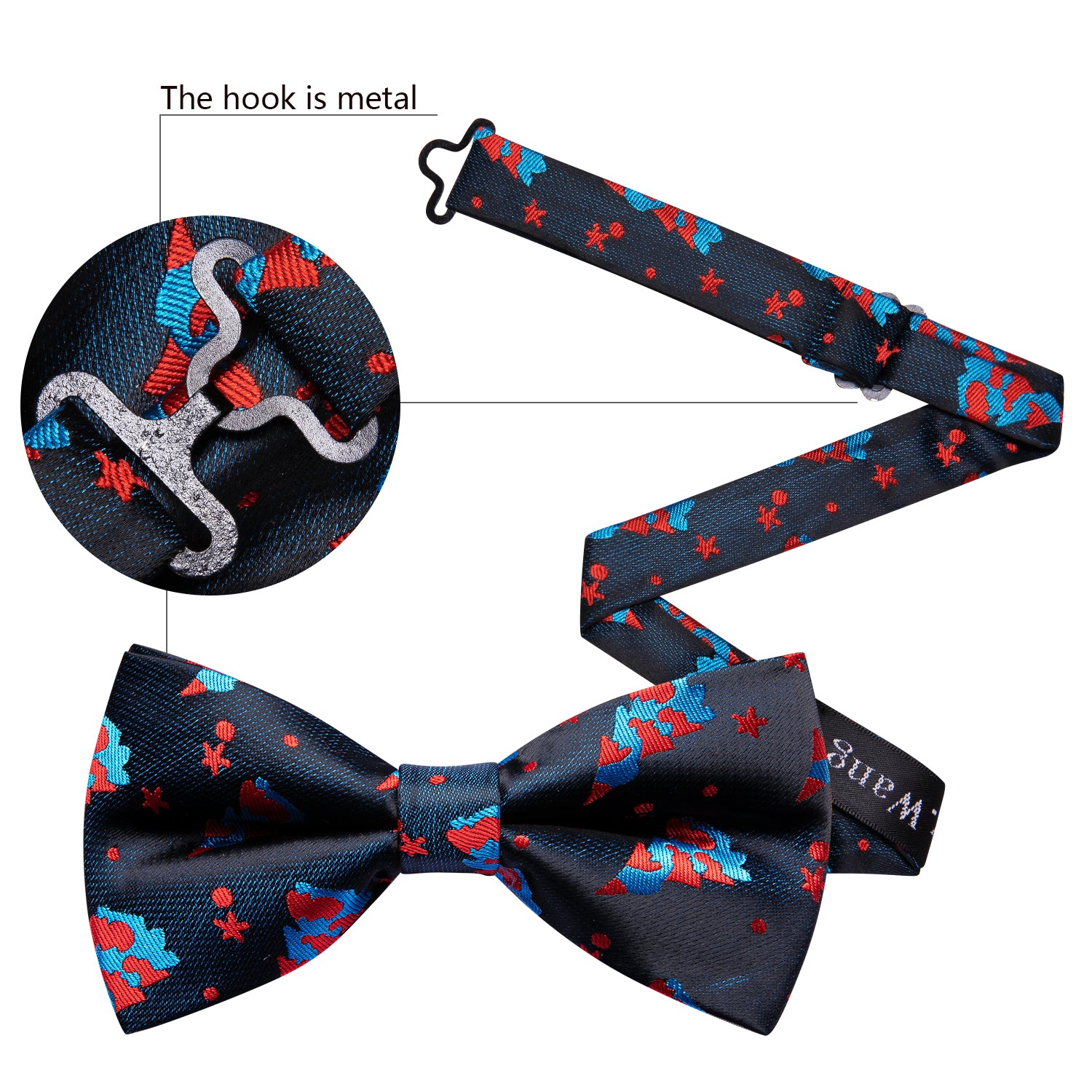 Christmas Black Red Xmas Tree Silk Bow Tie Hanky Cufflinks Set