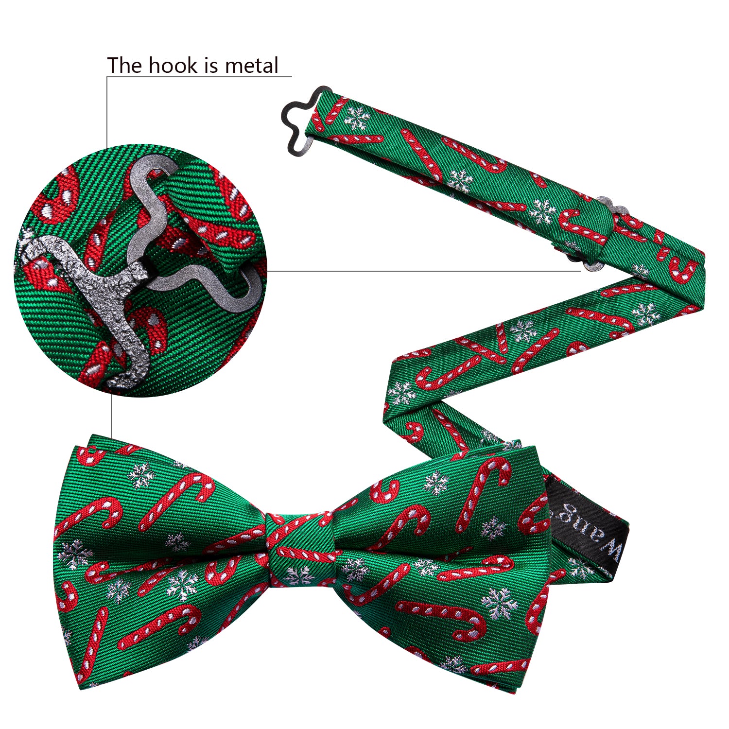Christmas Green Xmas Crutch Silk Bow Tie Hanky Cufflinks Set