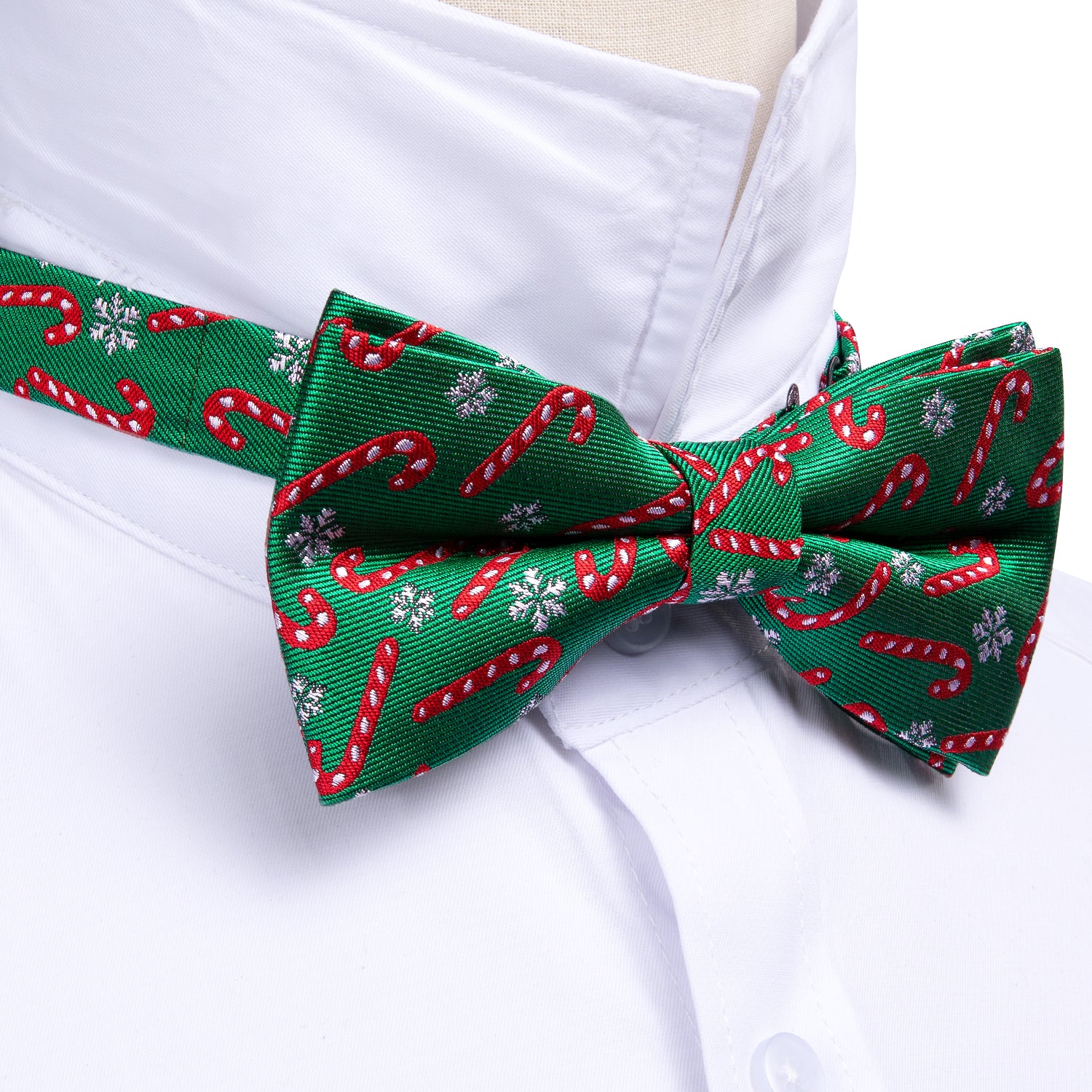 Christmas Green Red Xmas Crutch Silk Bow Tie Hanky Cufflinks Set
