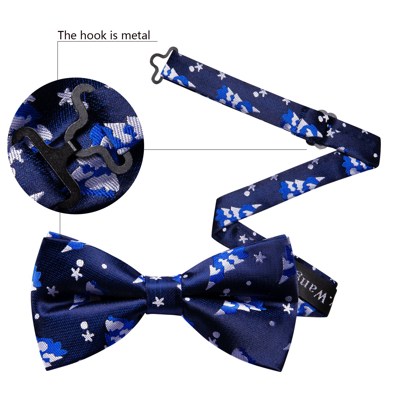 Christmas Blue White Xmas Tree Silk Bow Tie Hanky Cufflinks Set
