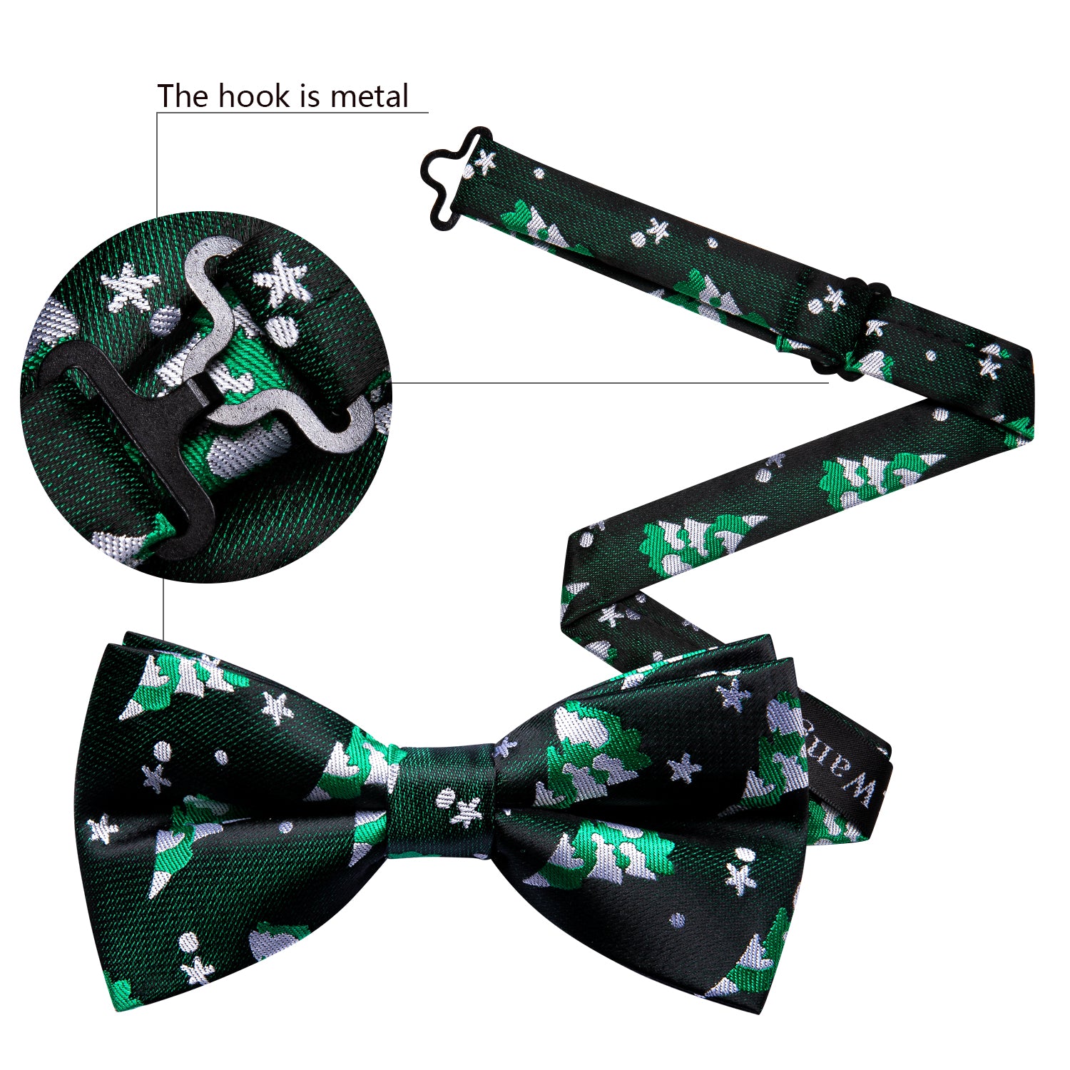 Christmas Green White Xmas Tree Silk Bow Tie Hanky Cufflinks Set