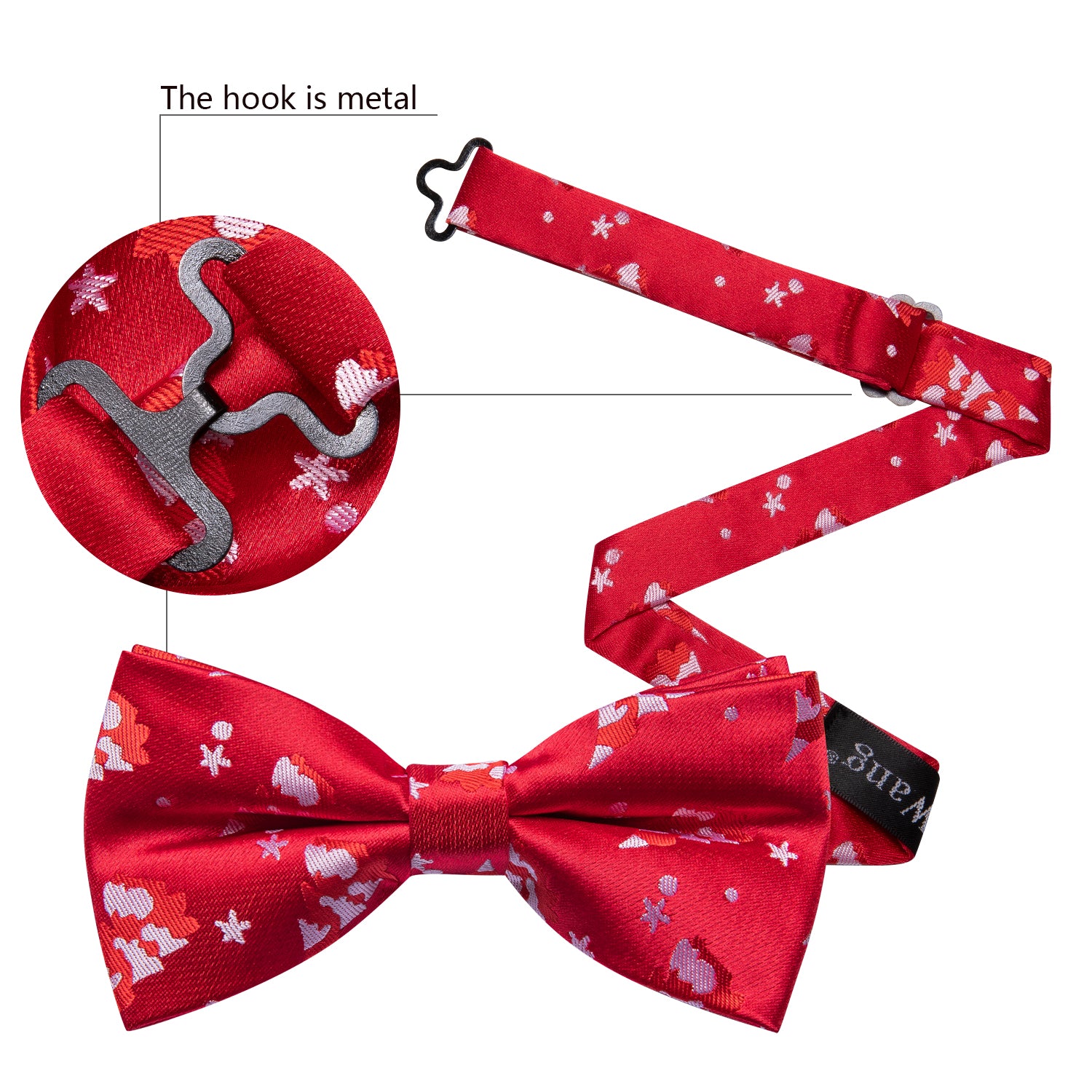 Christmas Red White Xmas Tree Silk Bow Tie Hanky Cufflinks Set