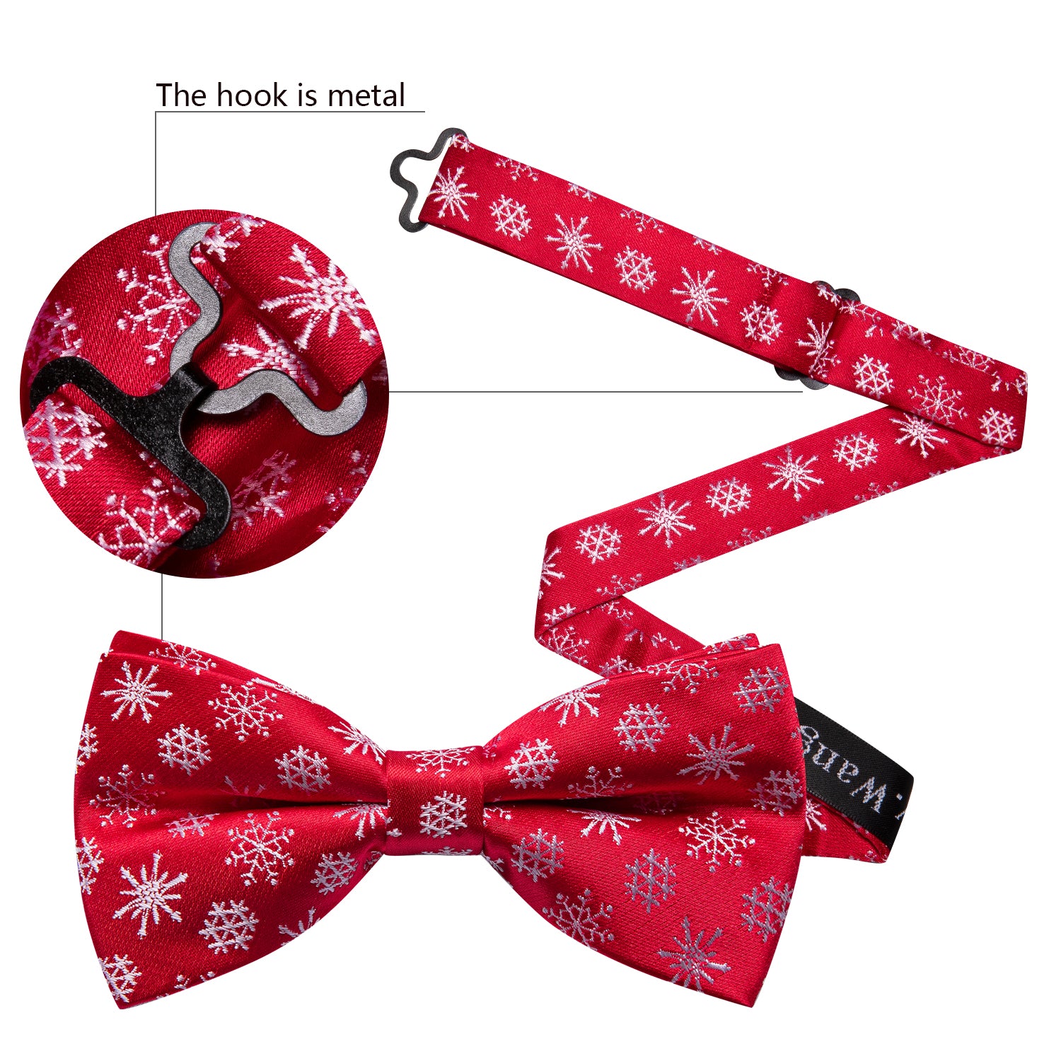 Christmas Red White Snowflake Pre Tied Bow Tie Hanky Cufflinks Set