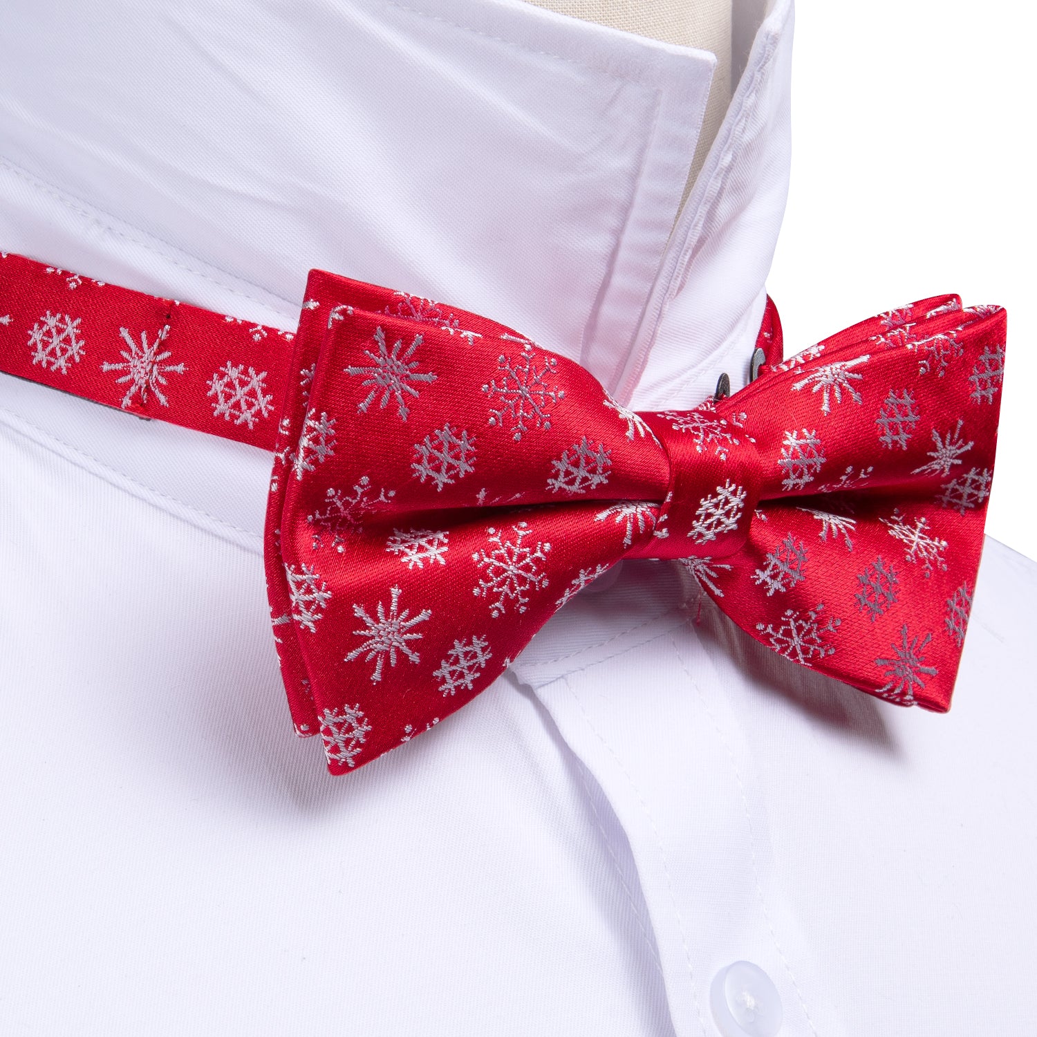 Christmas Red White Snowflake Pre Tied Bow Tie Hanky Cufflinks Set