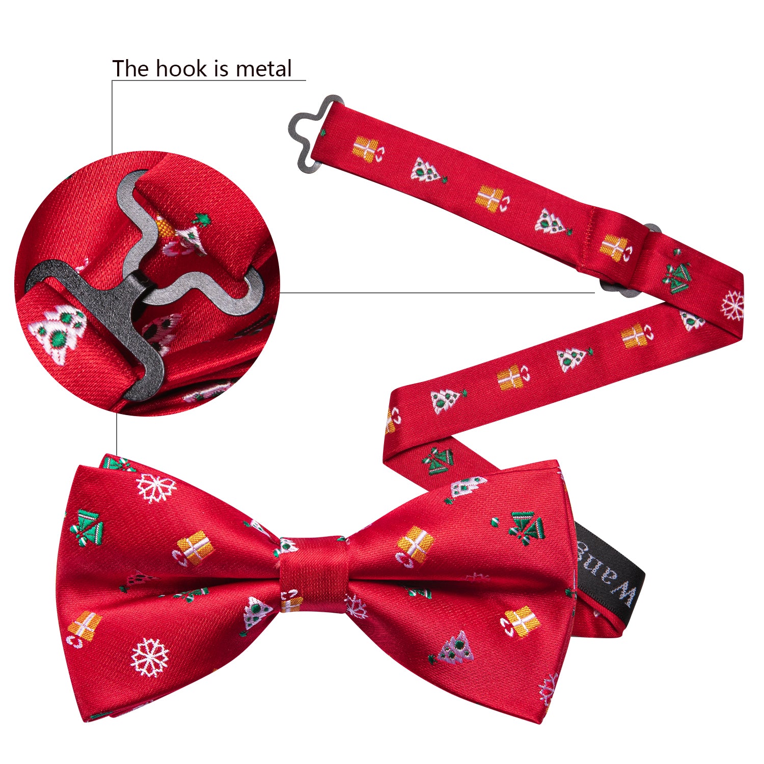 Christmas Red Xmas Pattern Pre Tied Bow Tie Hanky Cufflinks Set