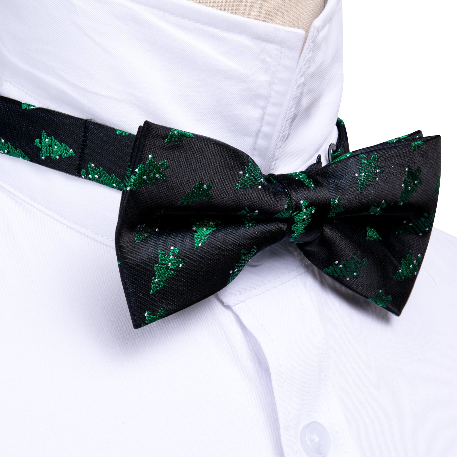 Christmas Black Green Xmas Tree Pre Tied Bow Tie Hanky Cufflinks Set