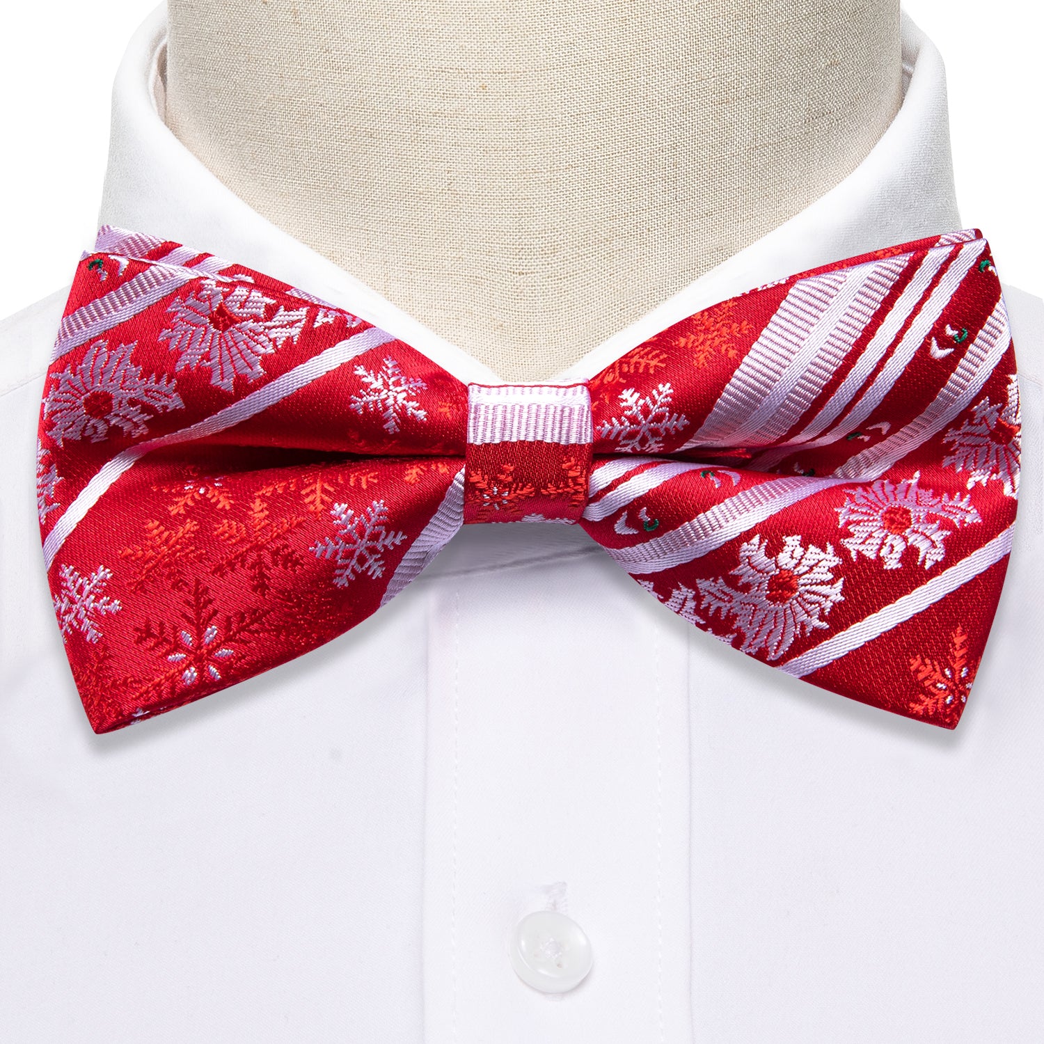 Christmas Red White Xmas Snowflake Pre Tied Bow Tie Hanky Cufflinks Set