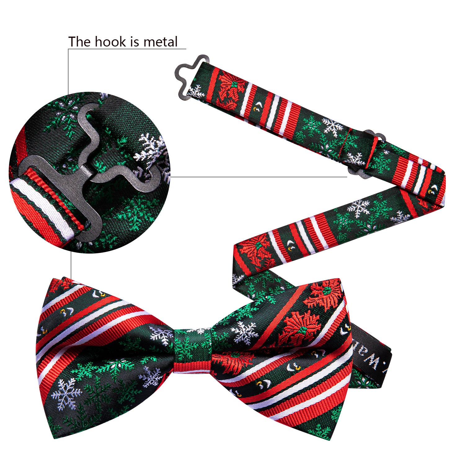 Christmas Red Green Xmas Snowflake Pre Tied Bow Tie Hanky Cufflinks Set
