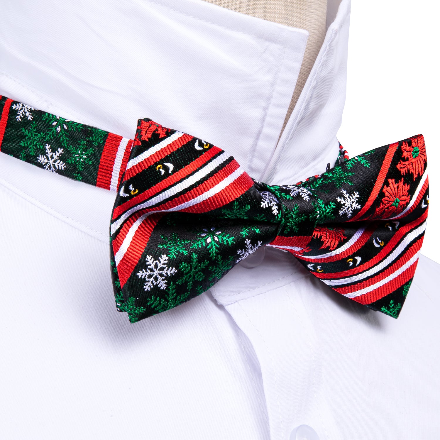 Christmas Red Green Xmas Snowflake Pre Tied Bow Tie Hanky Cufflinks Set