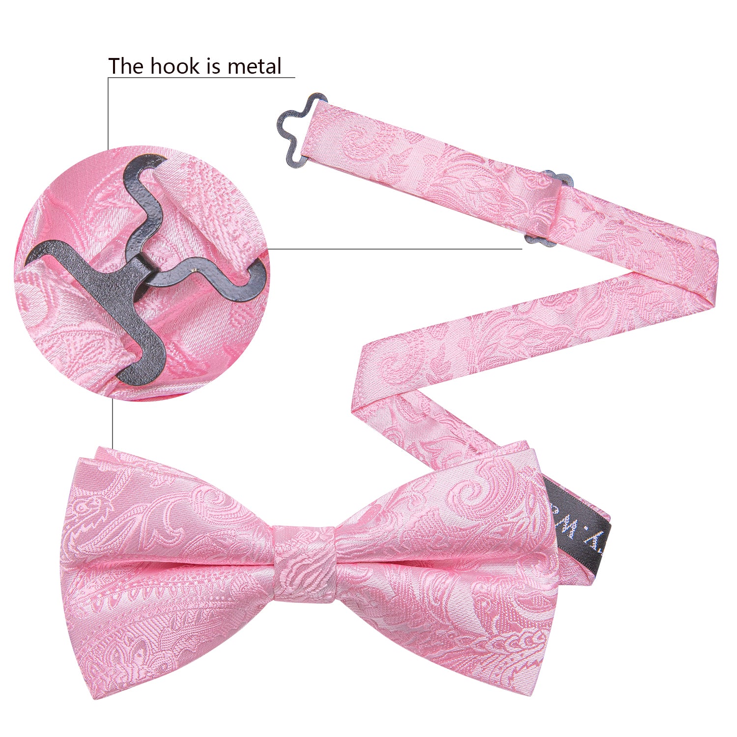 Mist Pink Paisley Pre-tied Bow Tie Hanky Cufflinks Set