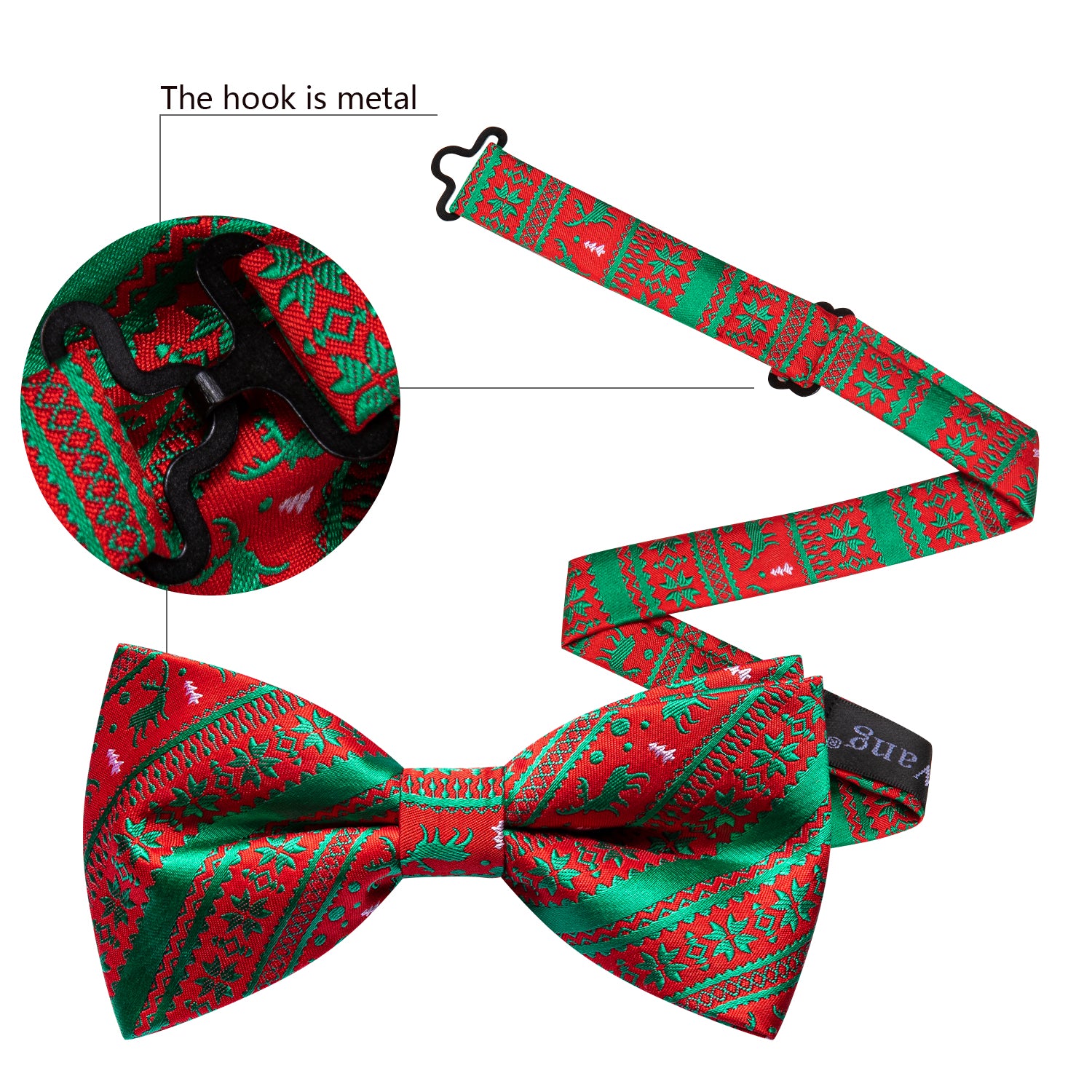 Christmas Red Green Elk Pre Tied Bow Tie Hanky Cufflinks Set