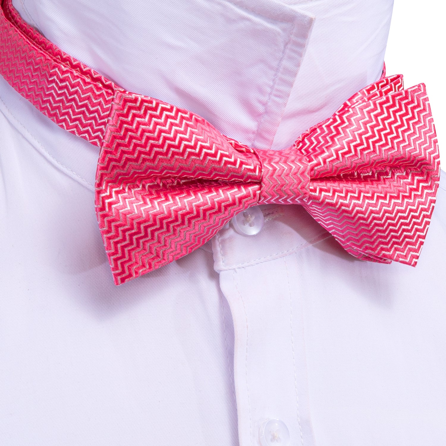 Shock Pink Curve Silk Bow Tie Hanky Cufflinks Set