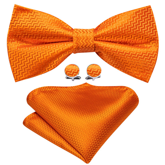 Barry. Wang Paisley Orange Bow Tie Silk Jacquard Adjustable Bow Tie Pocket Square Cufflinks Set