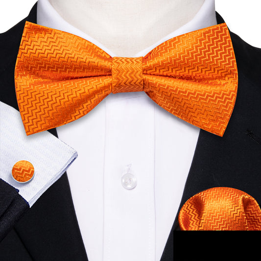 Barry. Wang Paisley Orange Bow Tie Silk Jacquard Adjustable Bow Tie Pocket Square Cufflinks Set