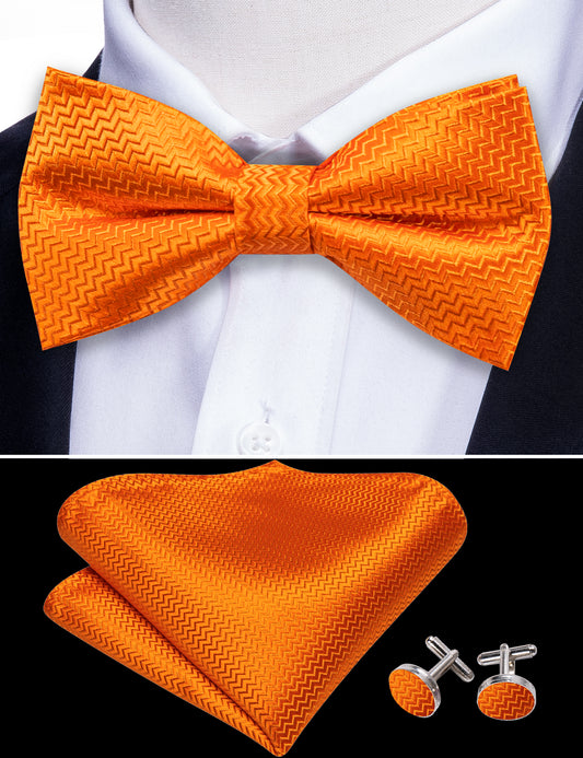 Barry. Wang Paisley Orange Bow Tie Silk Jacquard Adjustable Bow Tie Pocket Square Cufflinks Set