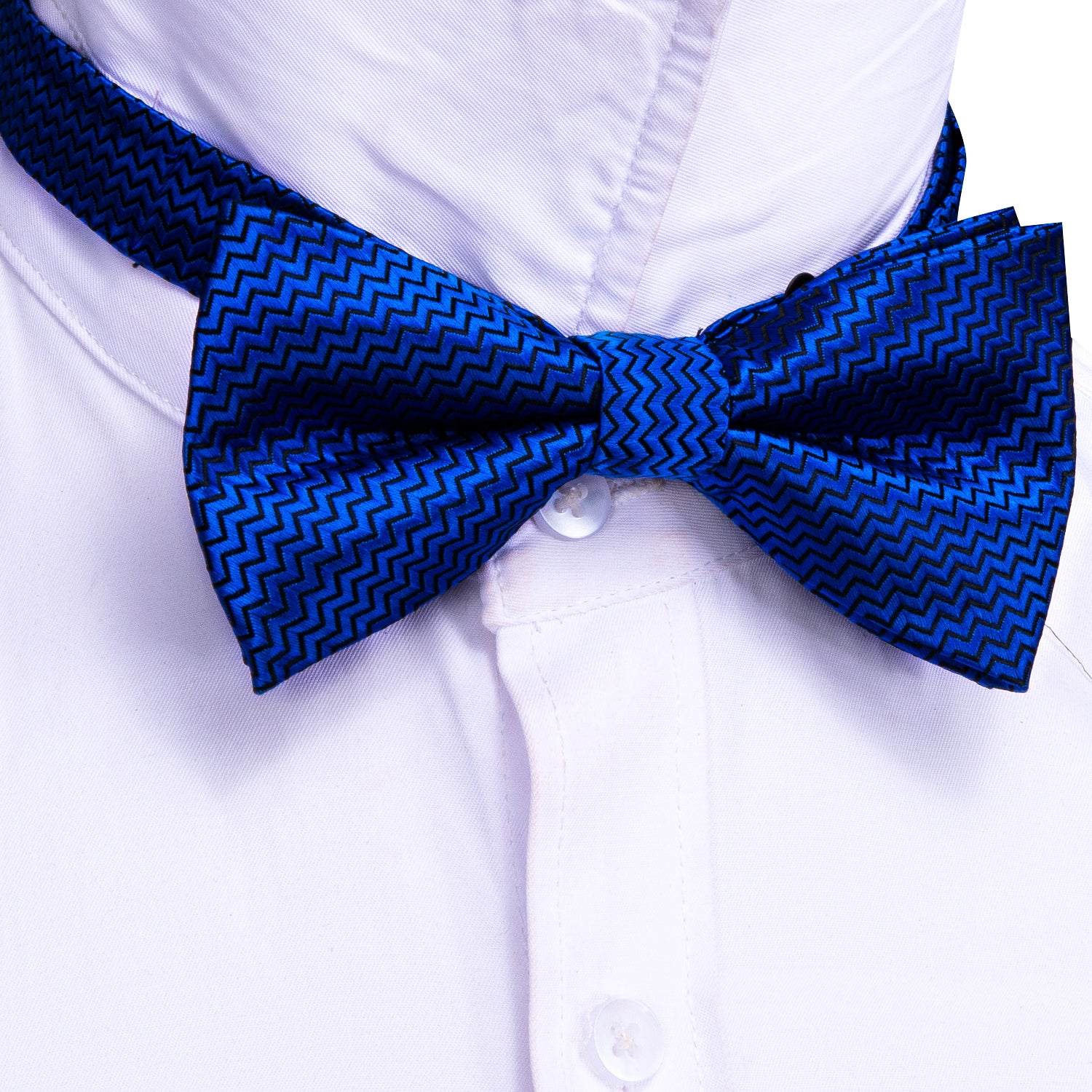 Cobalt Blue Curve Silk Bow Tie Hanky Cufflinks Set