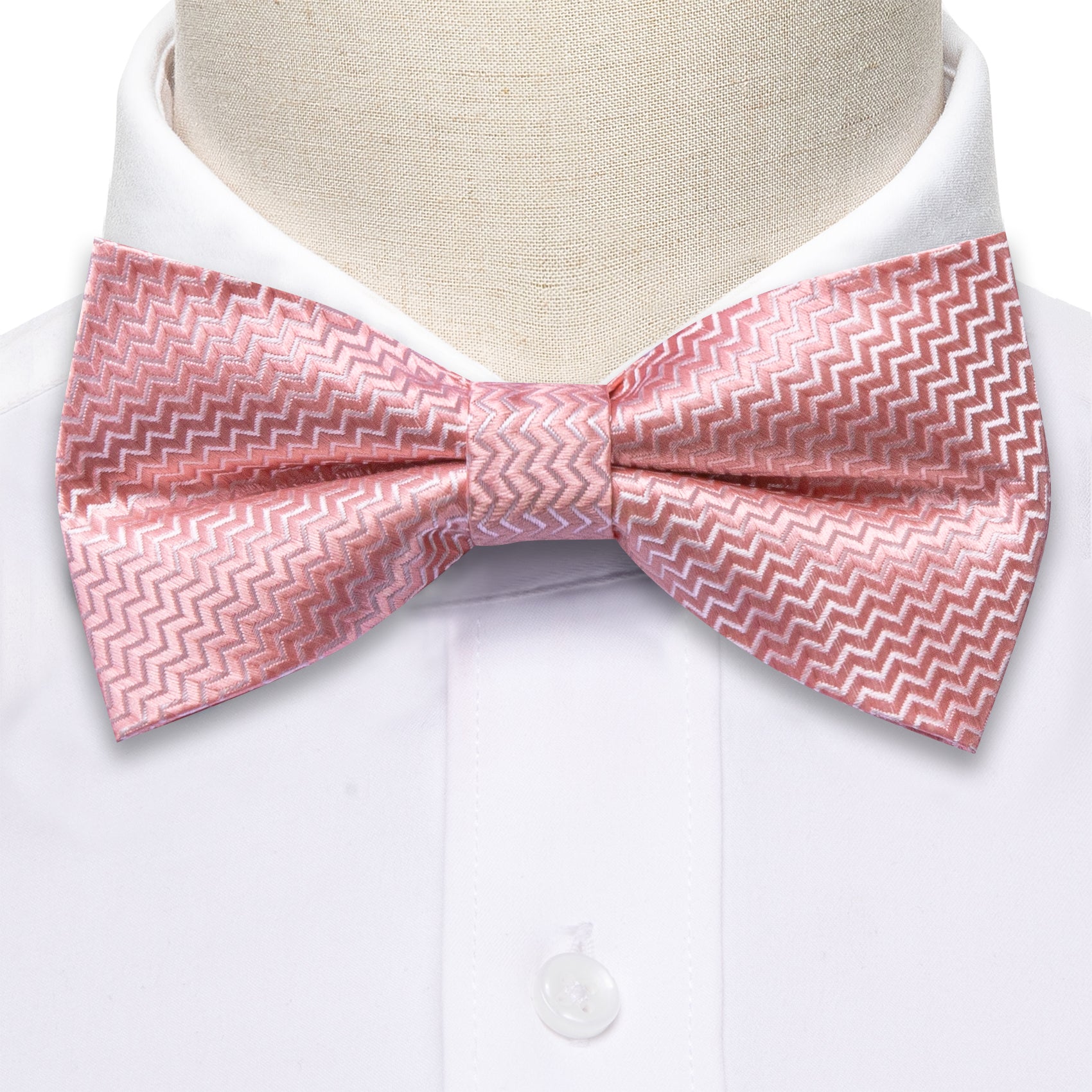 Pink Curve Silk Bow Tie Hanky Cufflinks Set