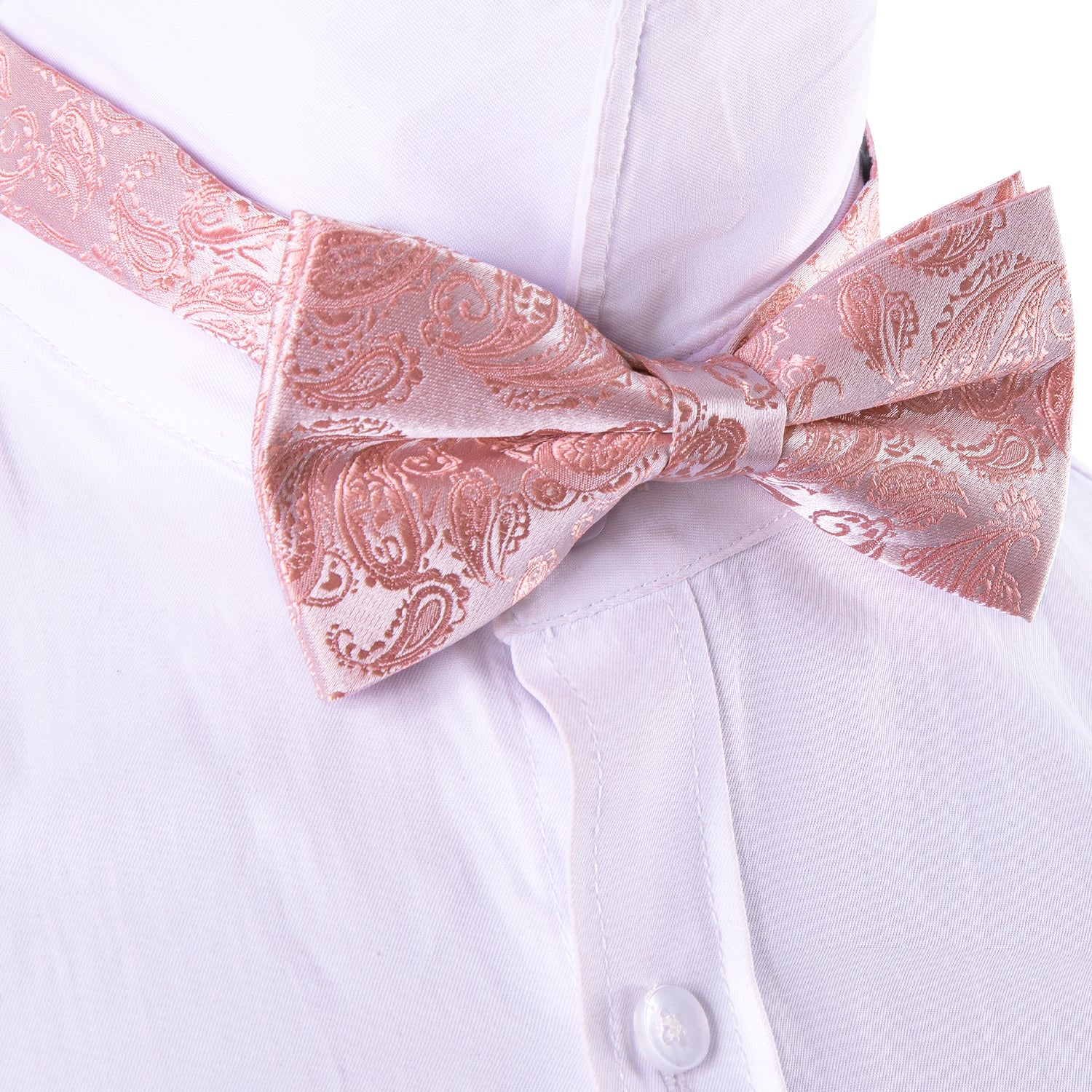 Pink Paisley Silk Bow Tie Hanky Cufflinks Set